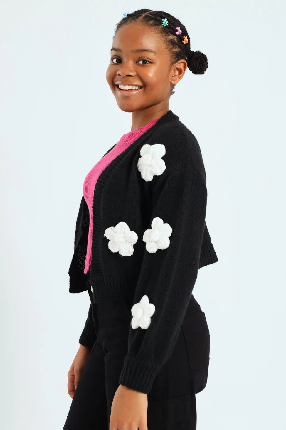 Girls 3D Hearts Knitwear - Black