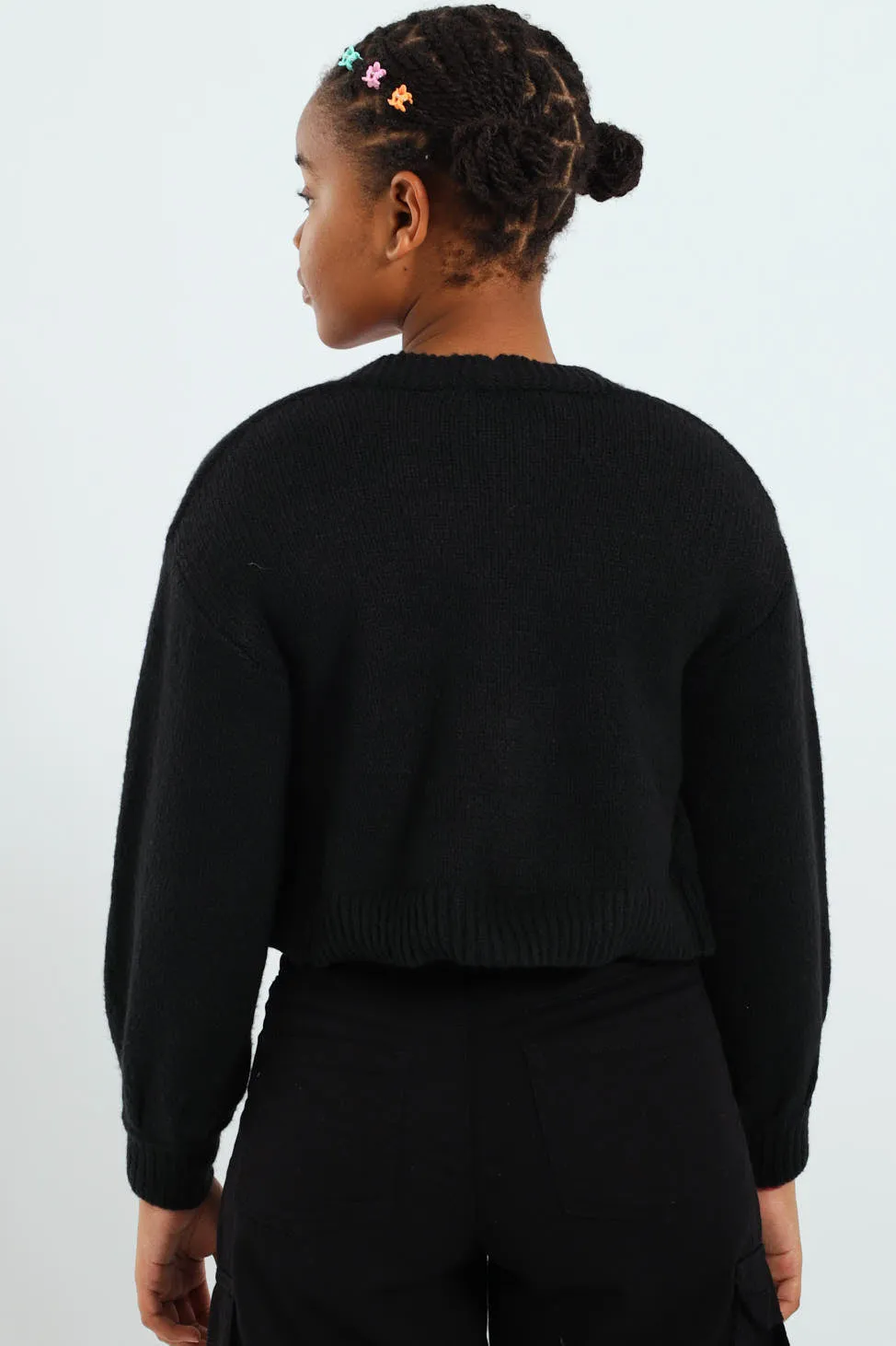 Girls 3D Hearts Knitwear - Black