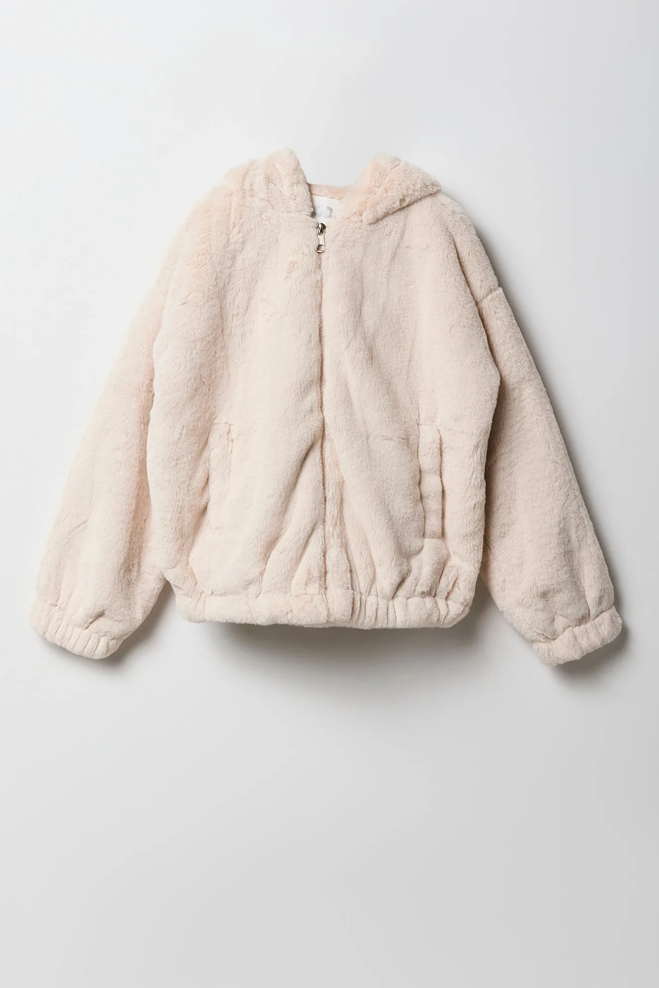 Girls Faux Fur Hooded Bomber Jacket