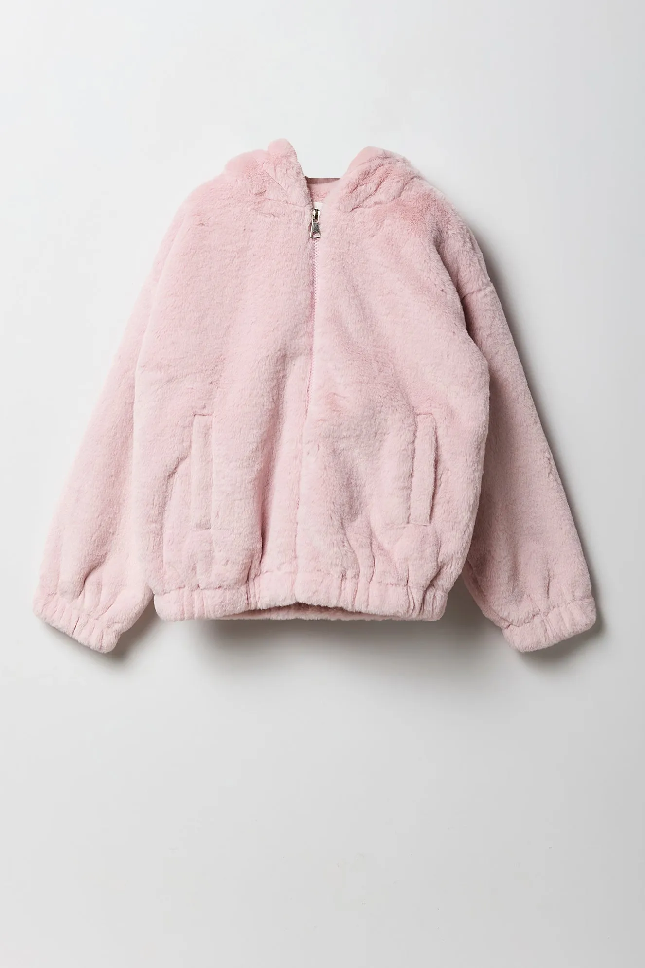 Girls Faux Fur Hooded Bomber Jacket