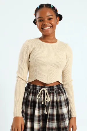 Girls Fine Rib Knitwear - Beige