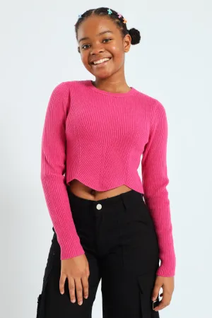 Girls Fine Rib Knitwear - Cerise