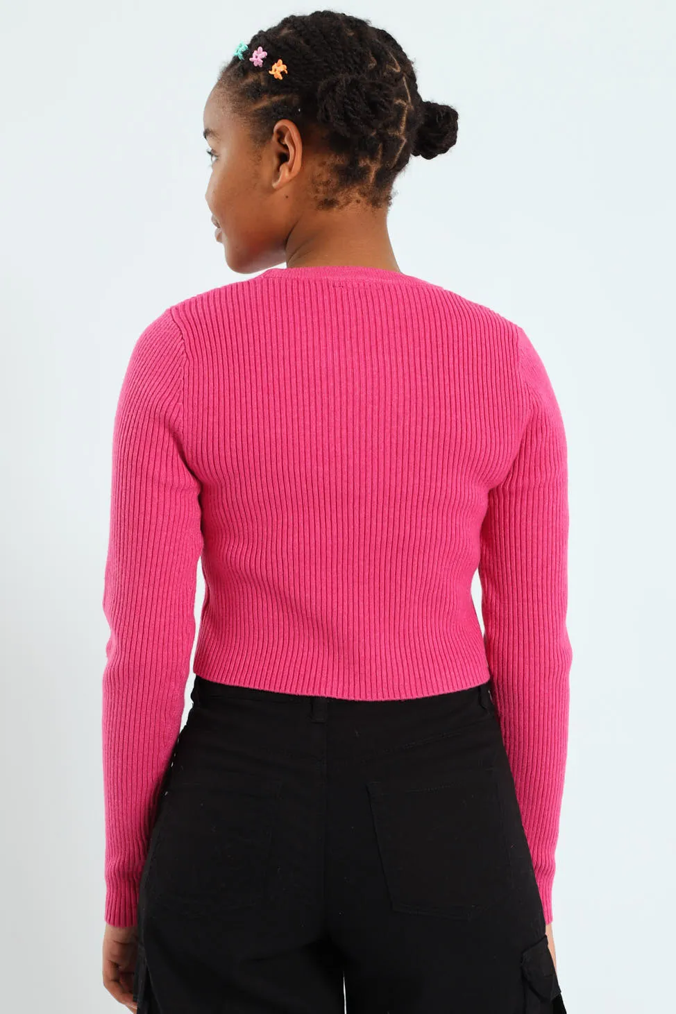 Girls Fine Rib Knitwear - Cerise