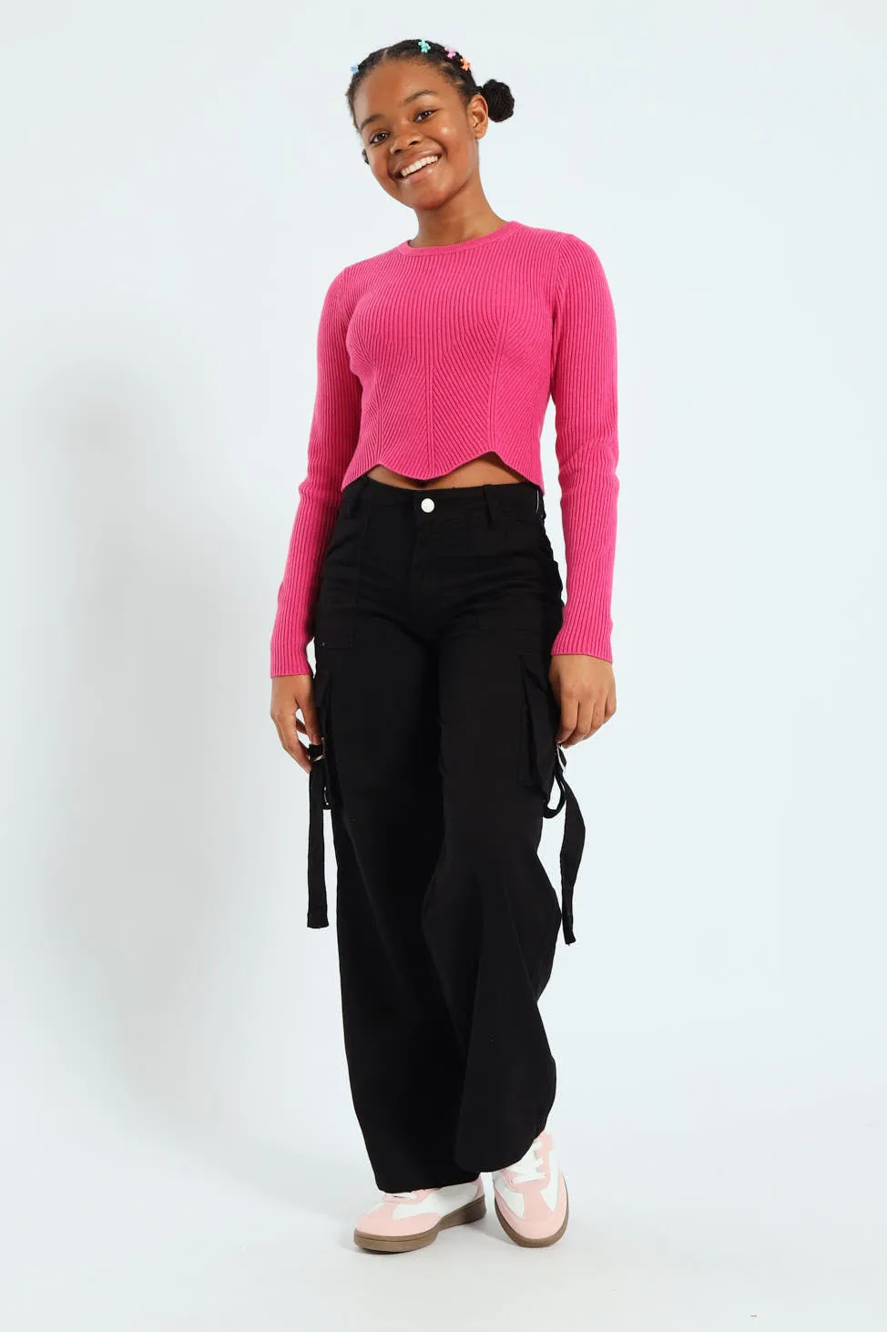 Girls Fine Rib Knitwear - Cerise