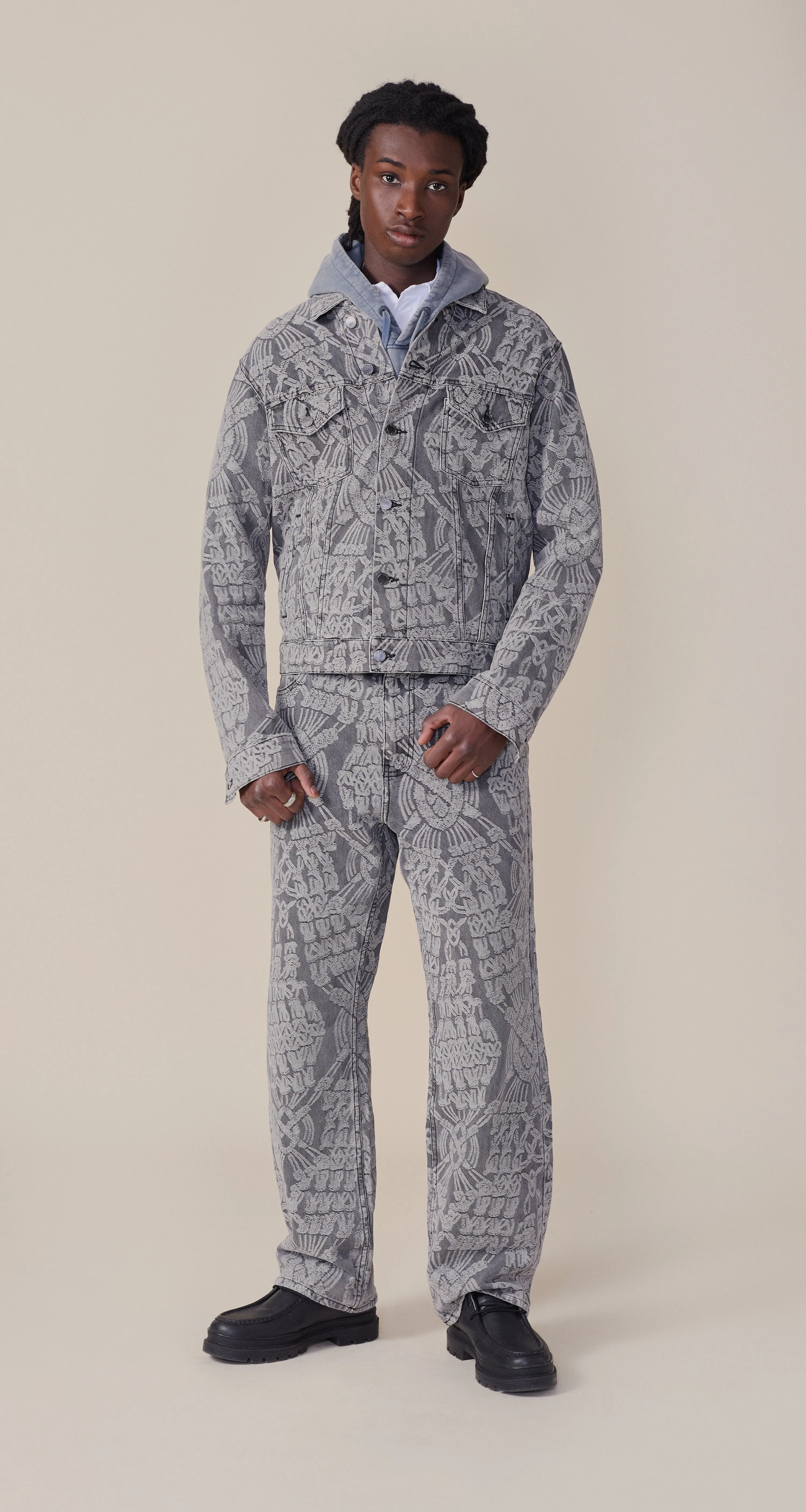 Grey Denim Macrame Jacket
