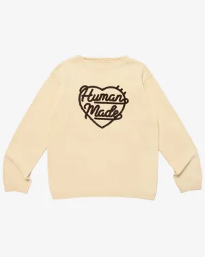 Heart Knit Sweater Beige
