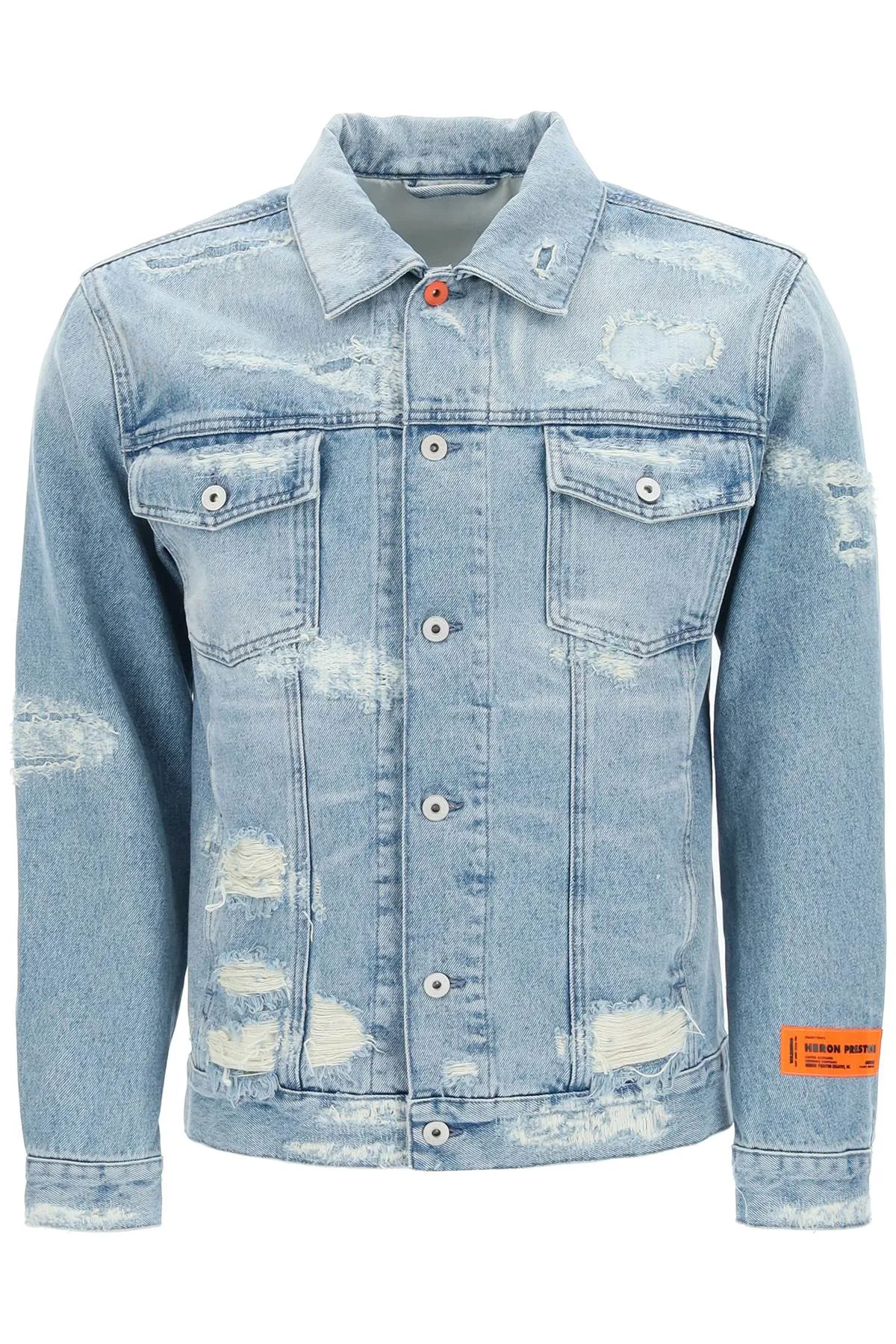 Heron Preston Logo Patch Distressed Long-Sleeved Jacket