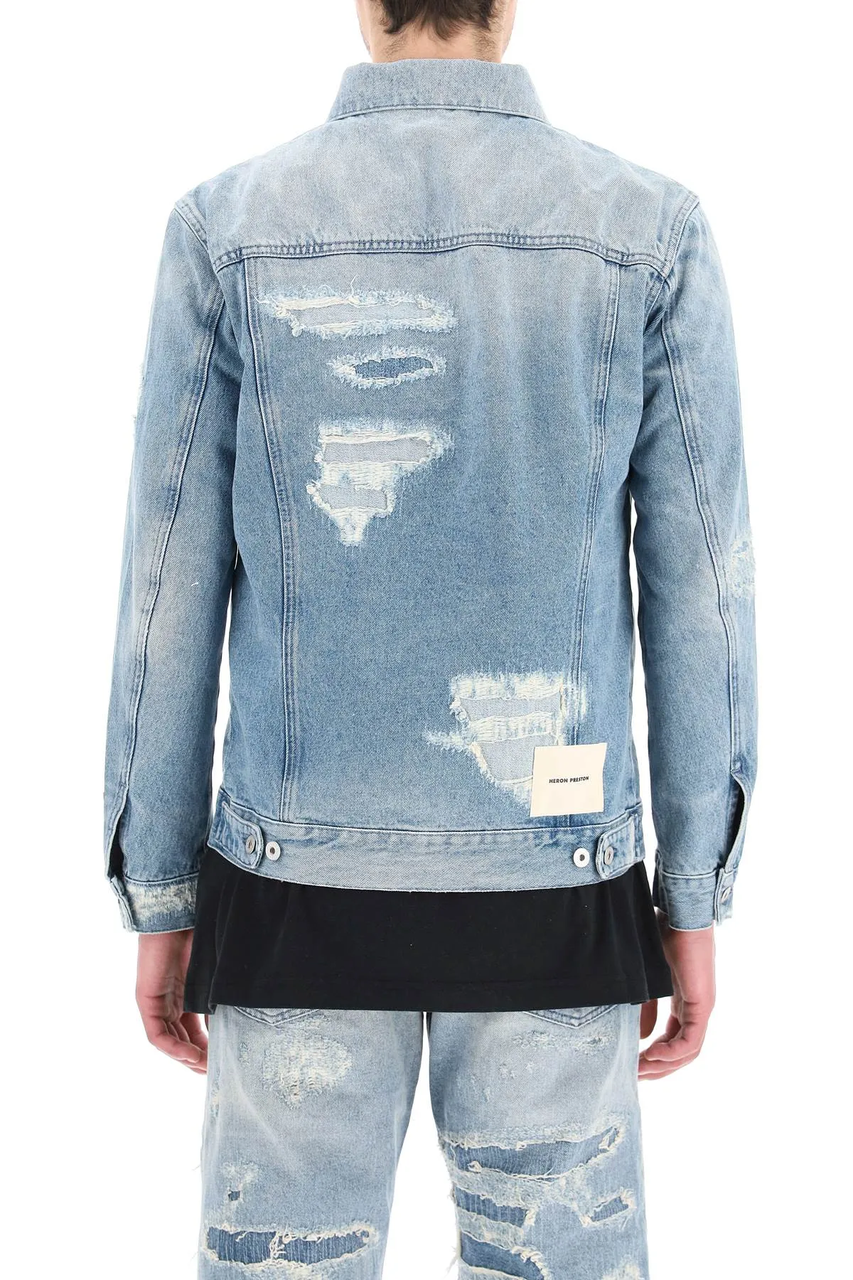 Heron Preston Logo Patch Distressed Long-Sleeved Jacket