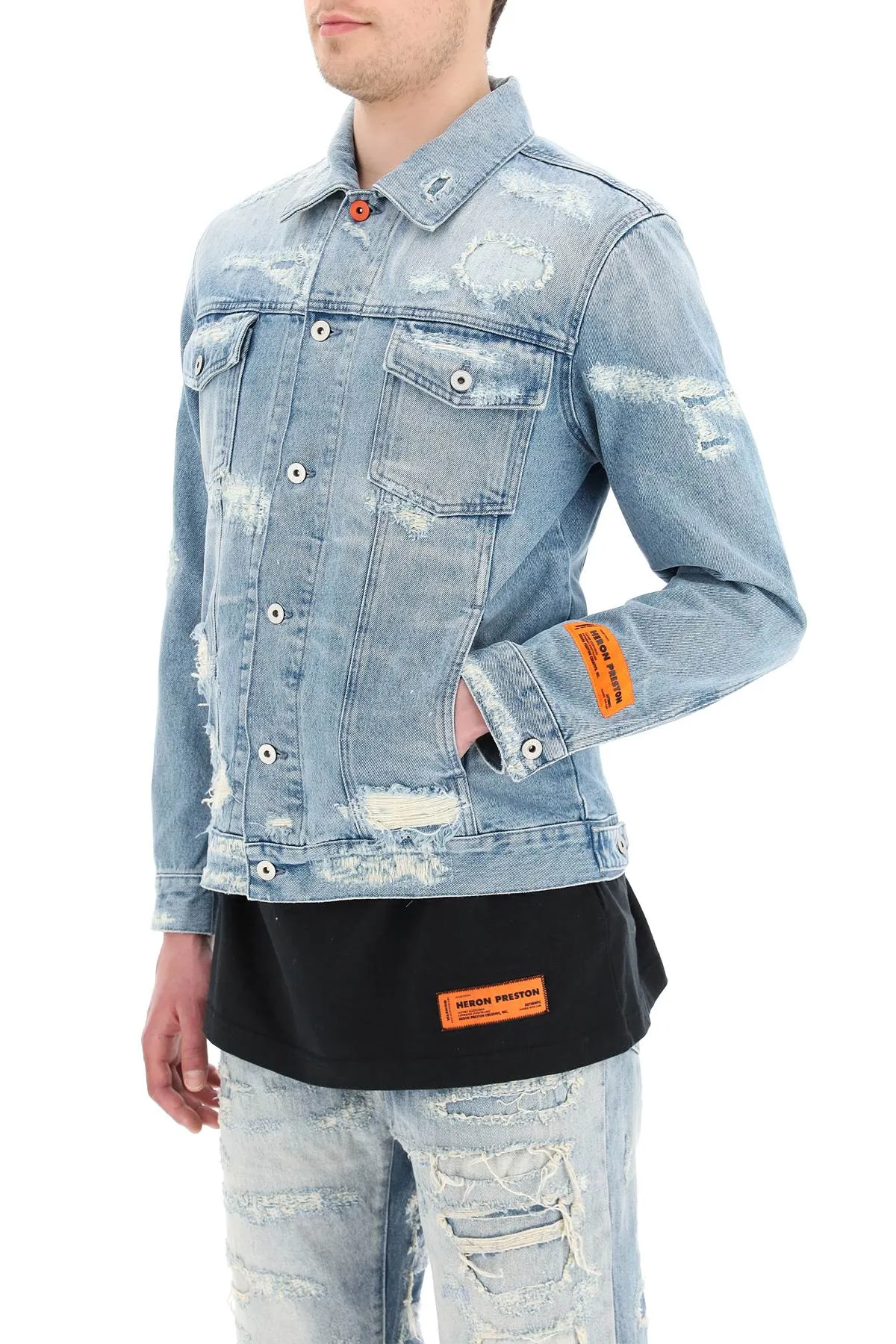 Heron Preston Logo Patch Distressed Long-Sleeved Jacket