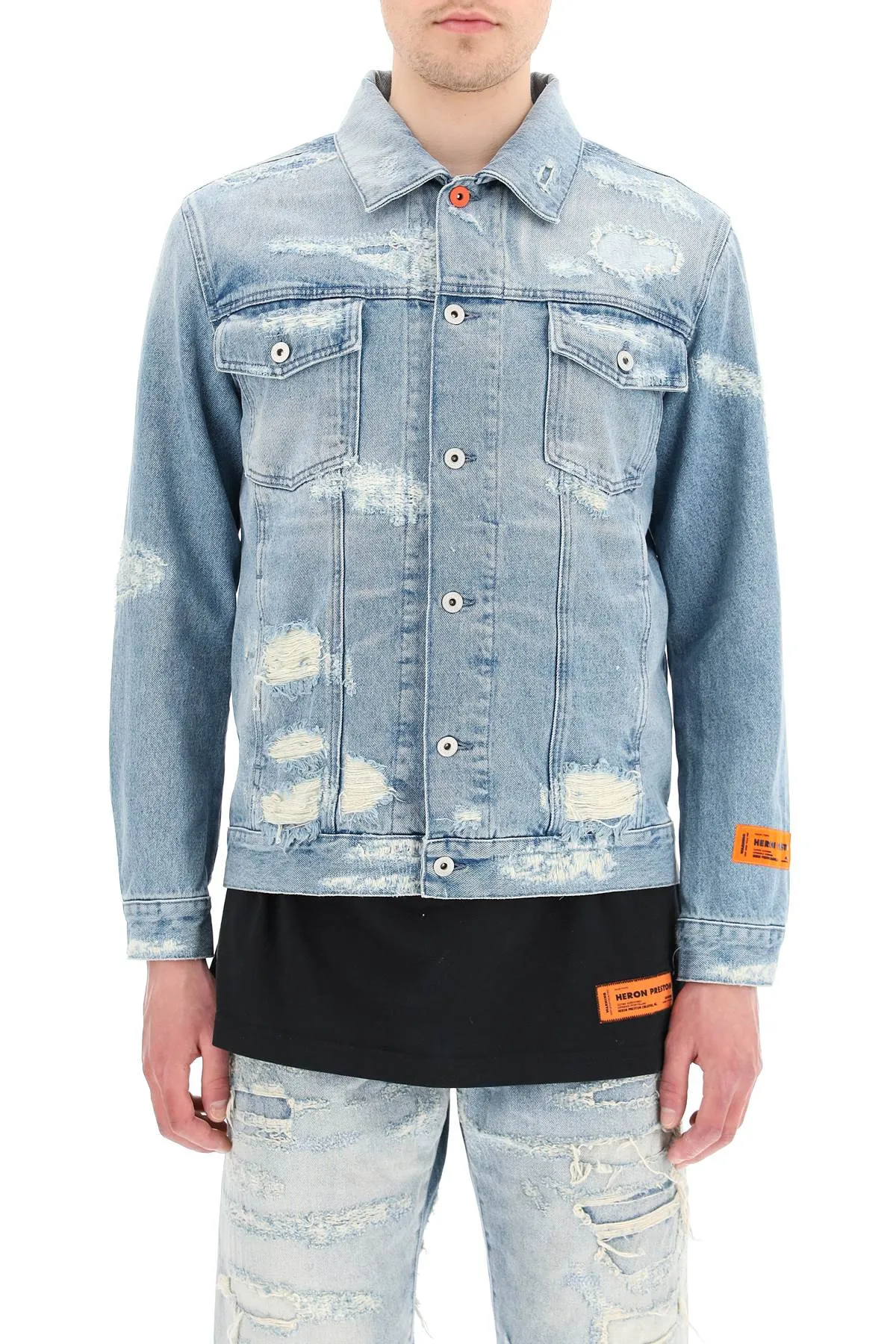Heron Preston Logo Patch Distressed Long-Sleeved Jacket