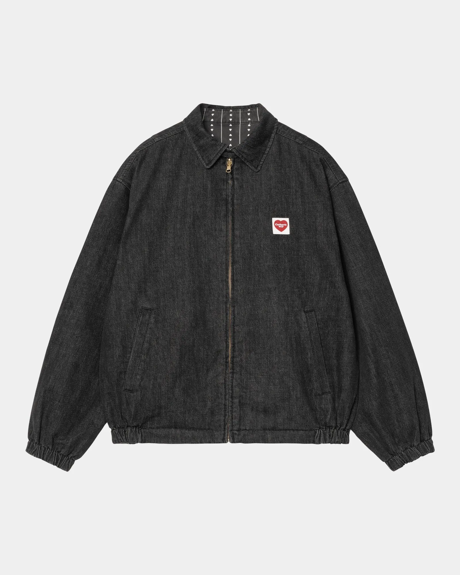 Hudson Reversible Jacket | Black (stone washed) / Heart Pinstripe