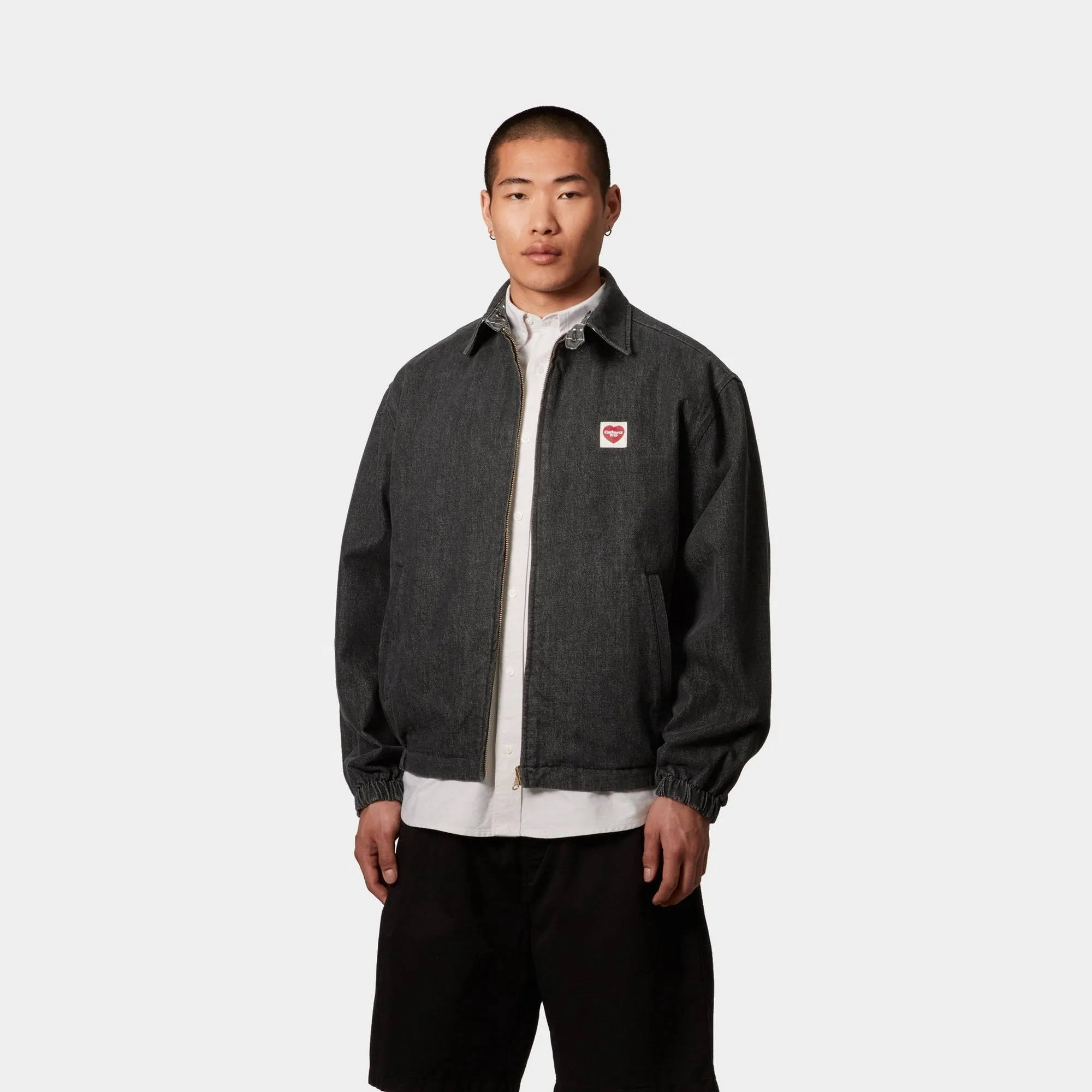 Hudson Reversible Jacket | Black (stone washed) / Heart Pinstripe