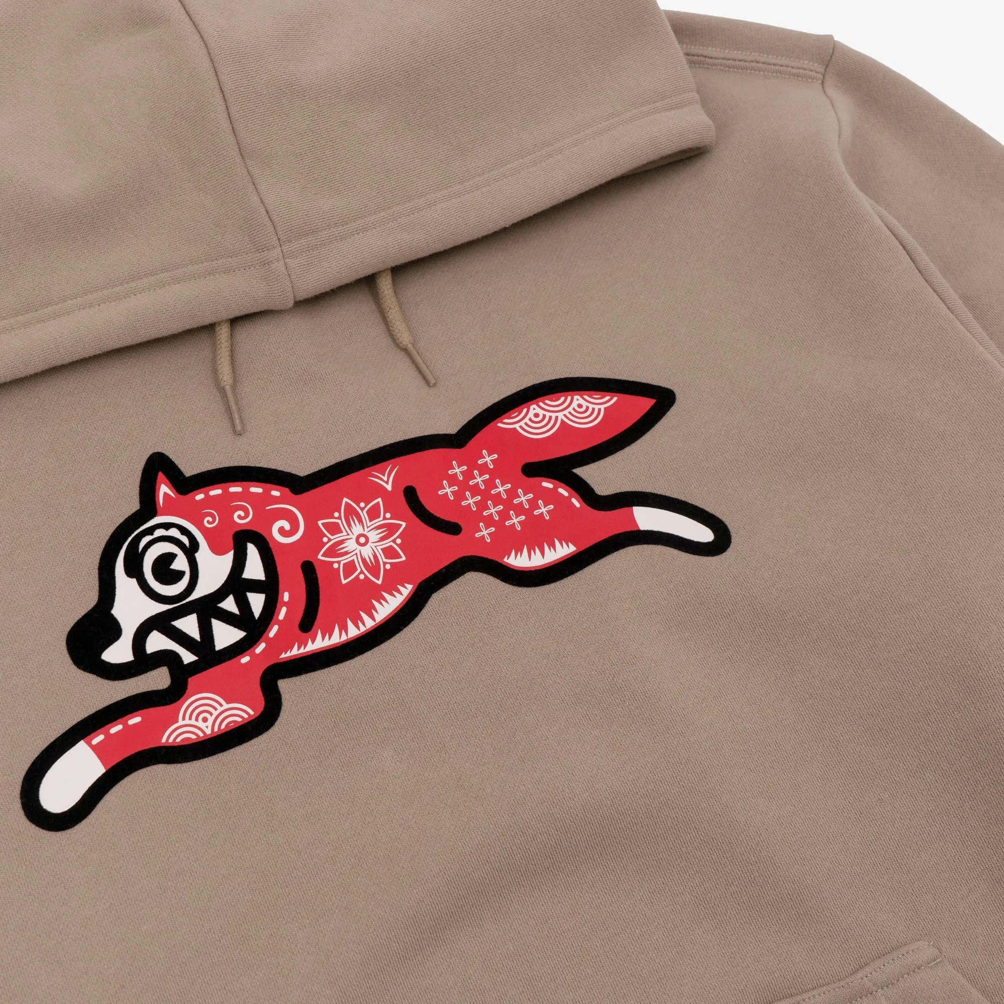 Icecream | KIRIGAMI RUNNING DOG FLOCK HOODIE  { BEIGE