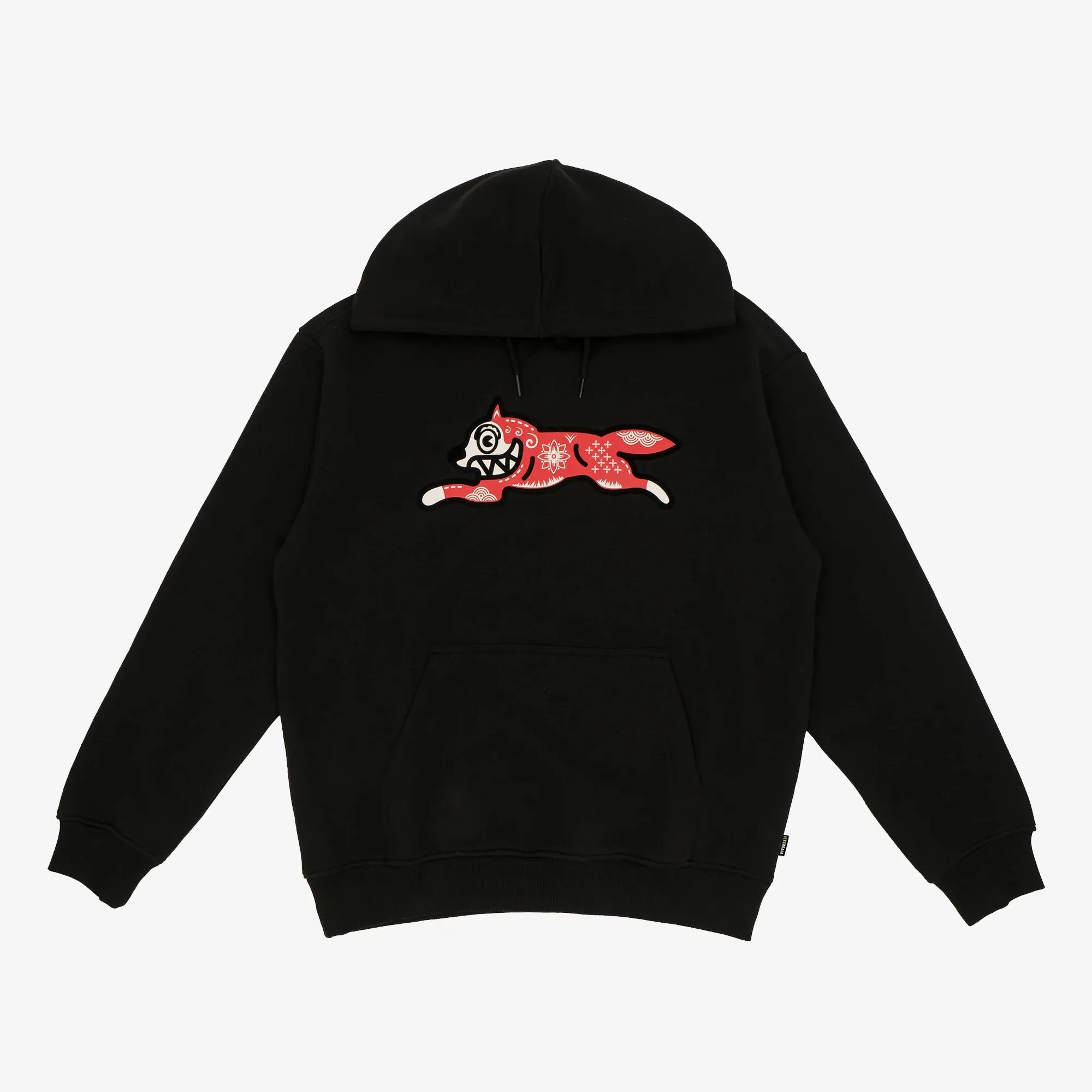Icecream | KIRIGAMI RUNNING DOG FLOCK HOODIE  { BLACK