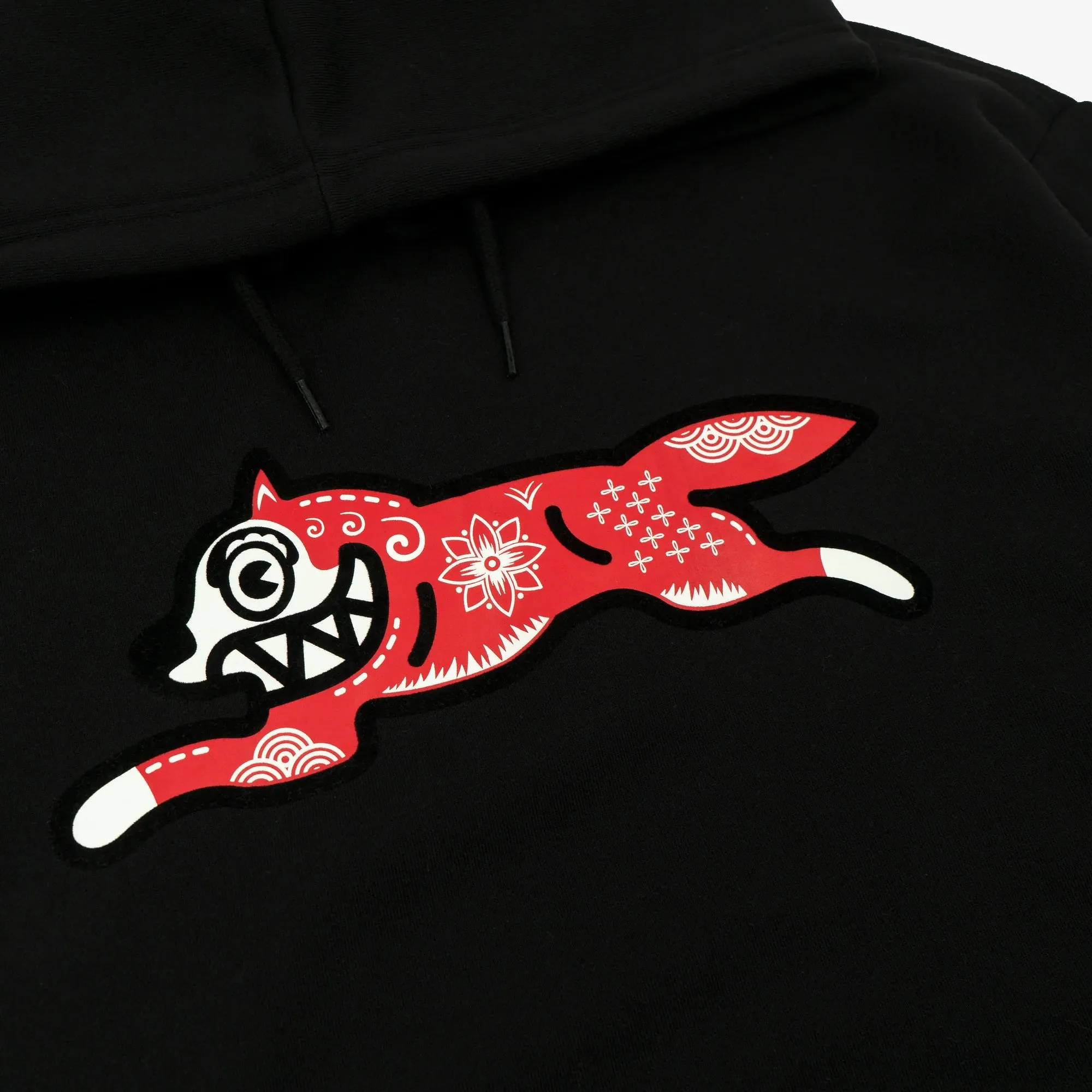 Icecream | KIRIGAMI RUNNING DOG FLOCK HOODIE  { BLACK