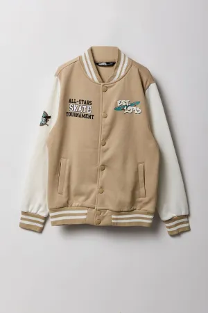 Kids Chenille Embroidered Fleece Varsity Jacket