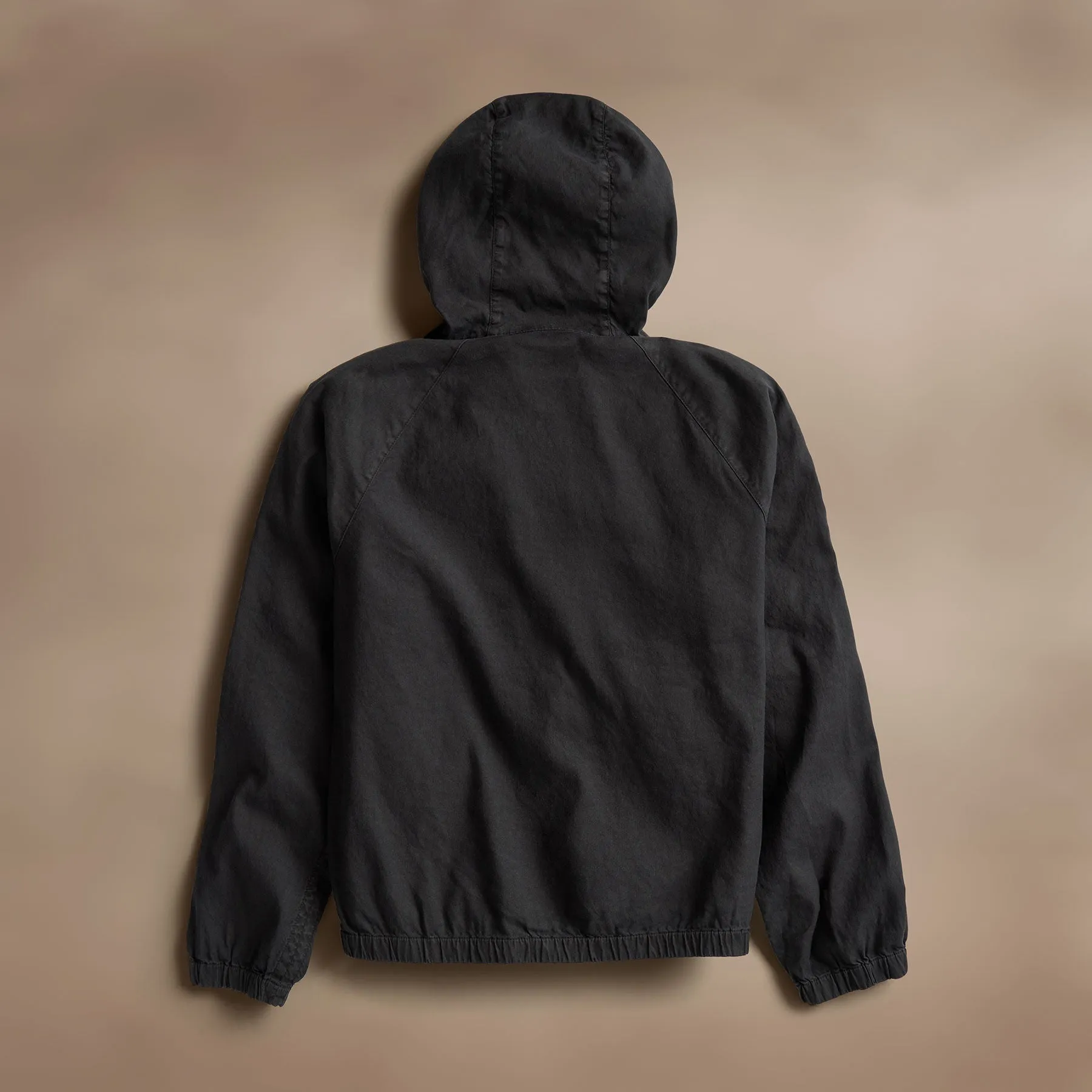 Linen Blend Zip Front Hoodie - Black