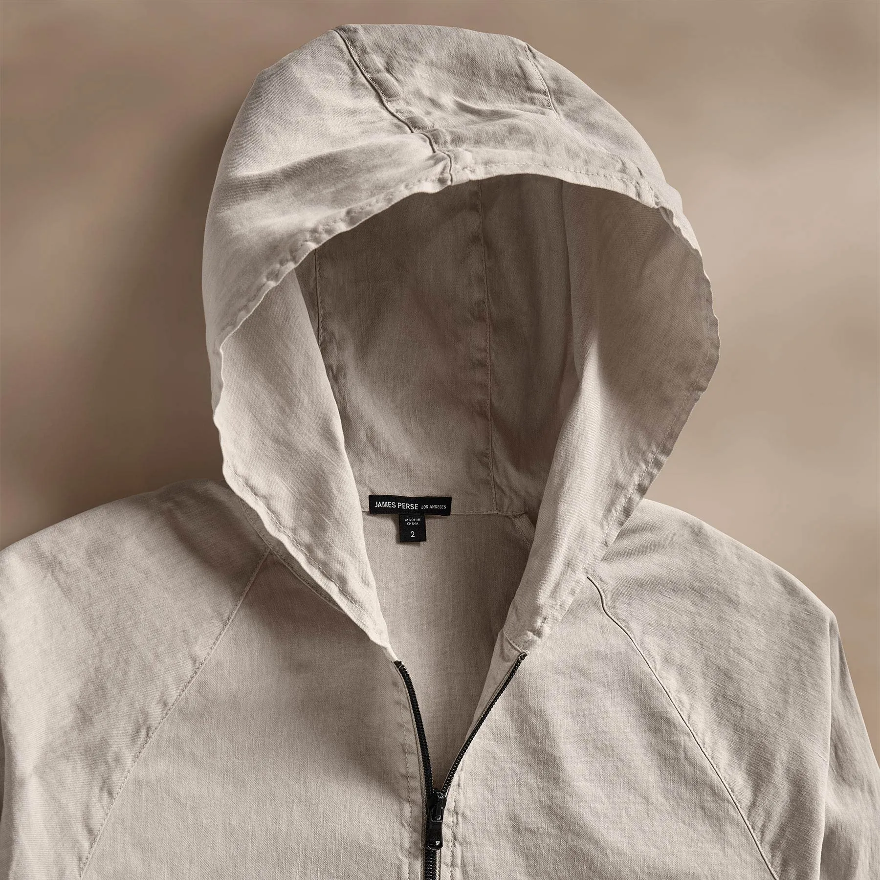 Linen Blend Zip Front Hoodie - Salt Pigment