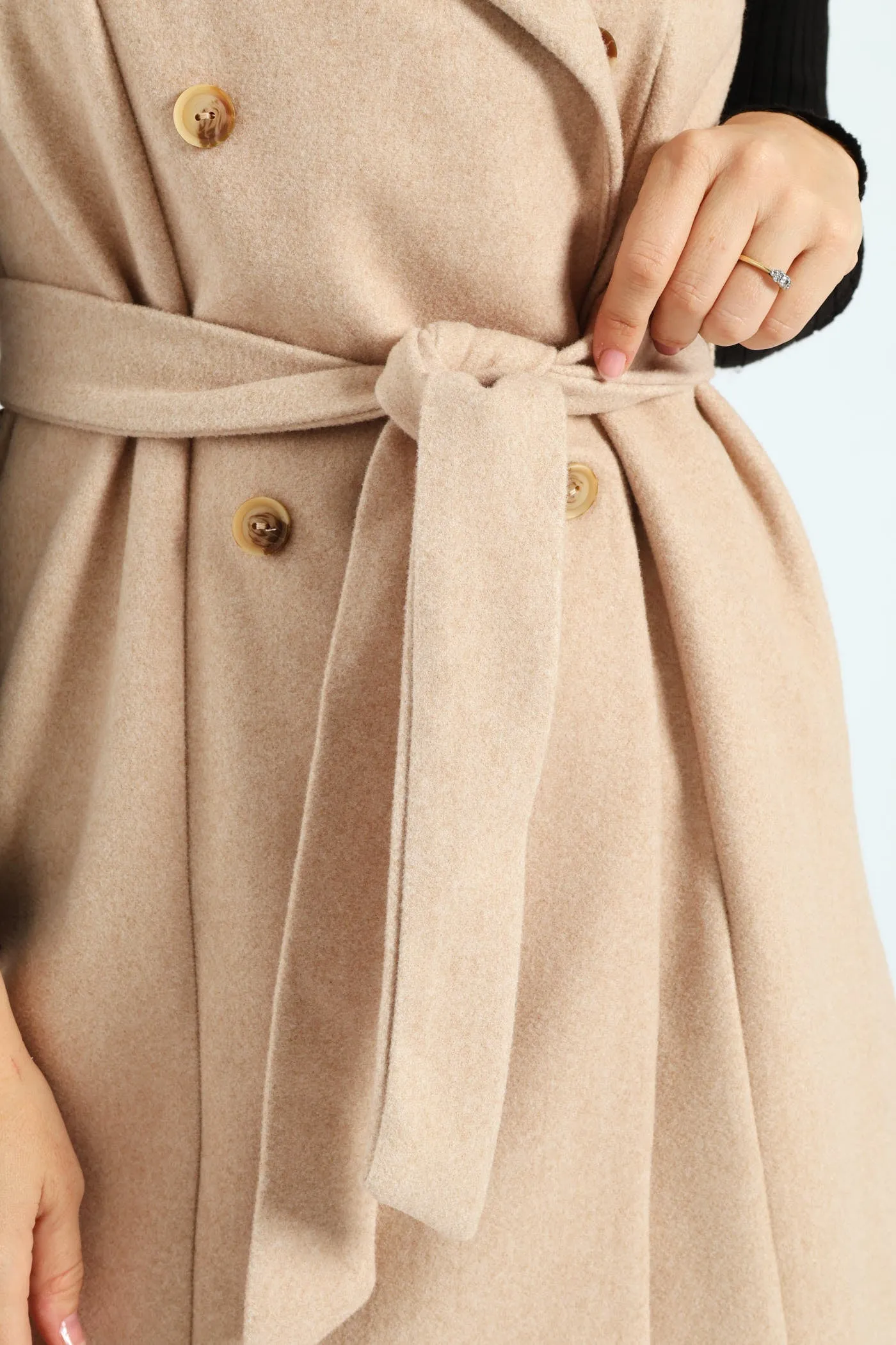 Long Length Belted Melton Gilet - Chestnut