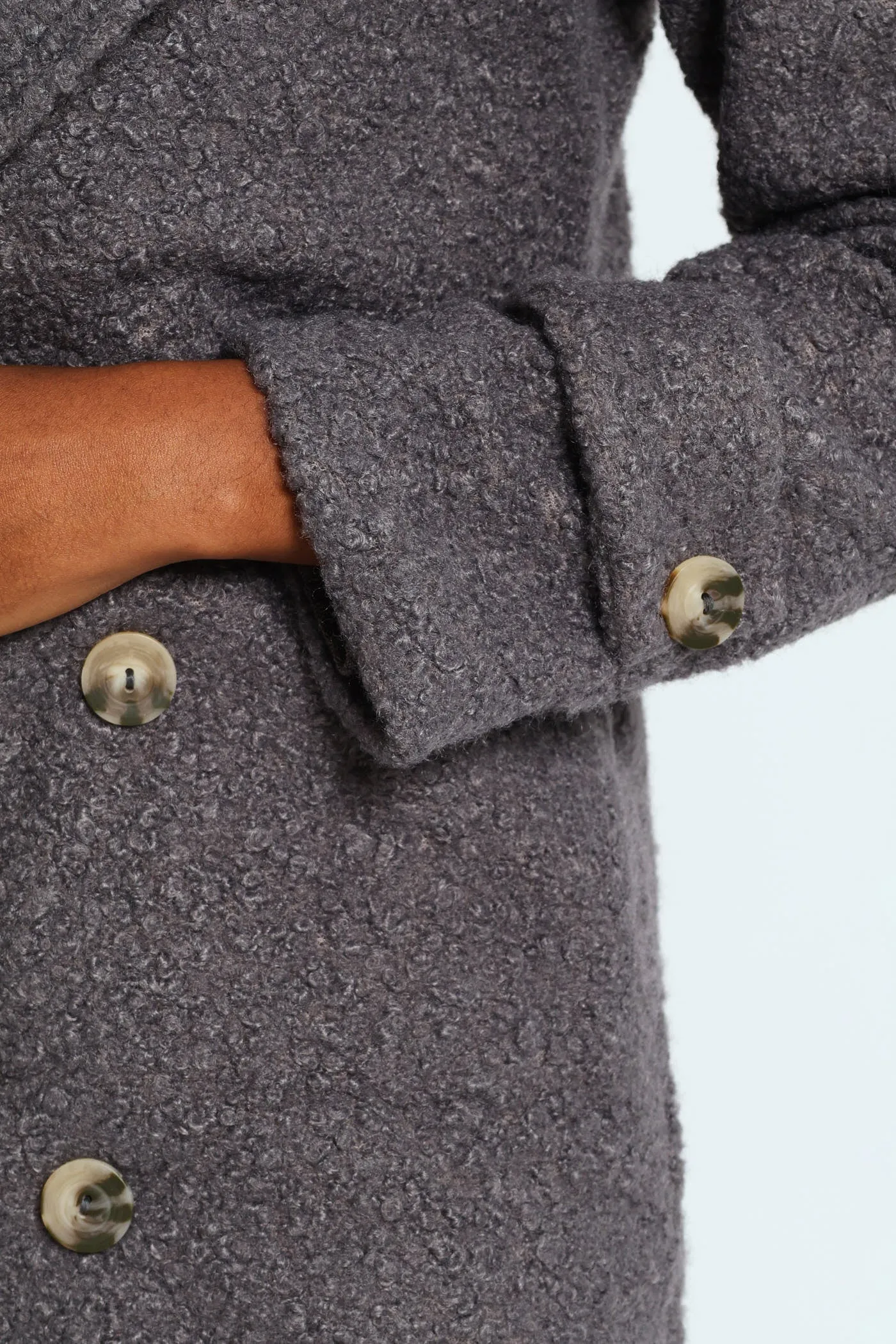 Long Length Boucle Coat With Lining - Grey