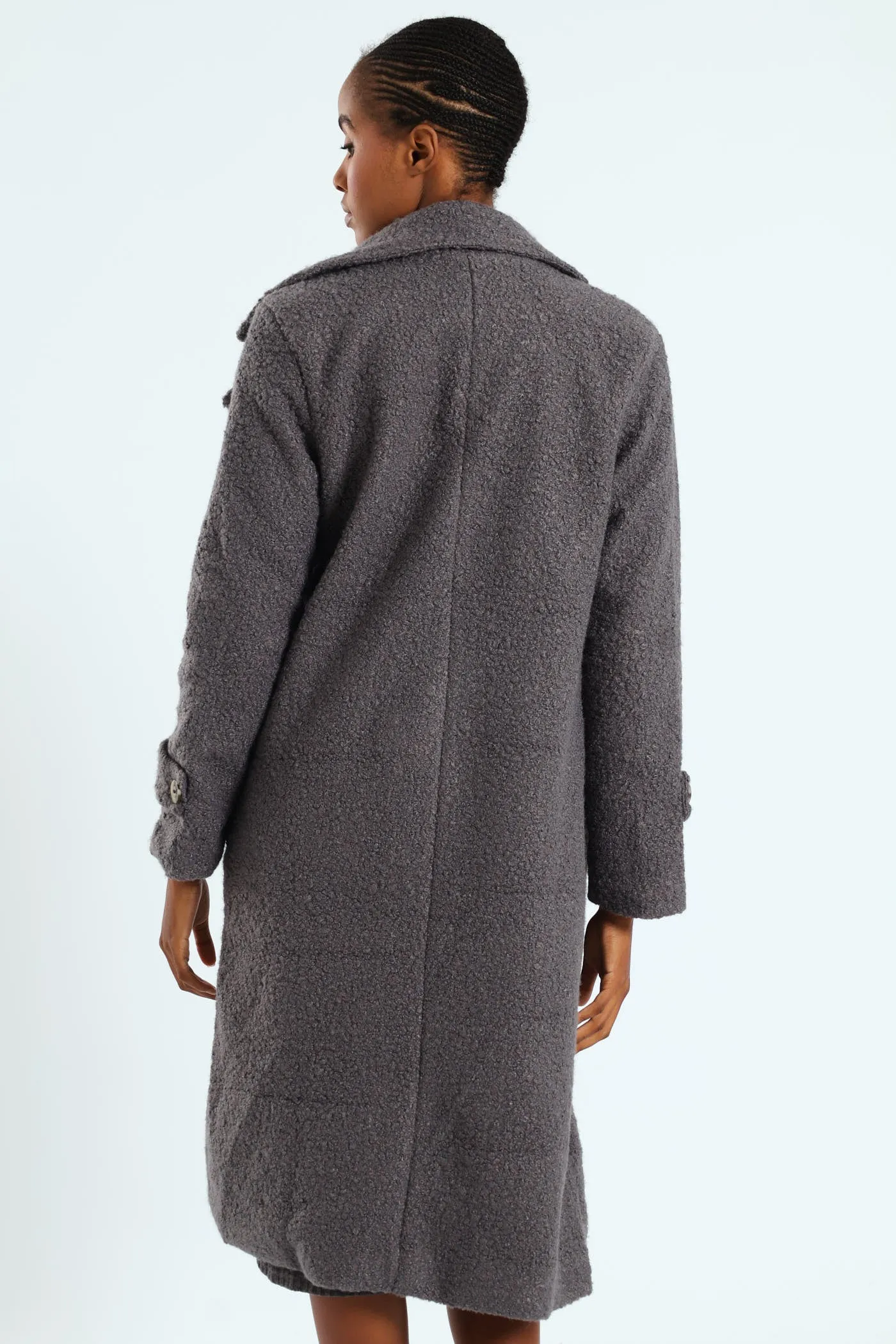 Long Length Boucle Coat With Lining - Grey