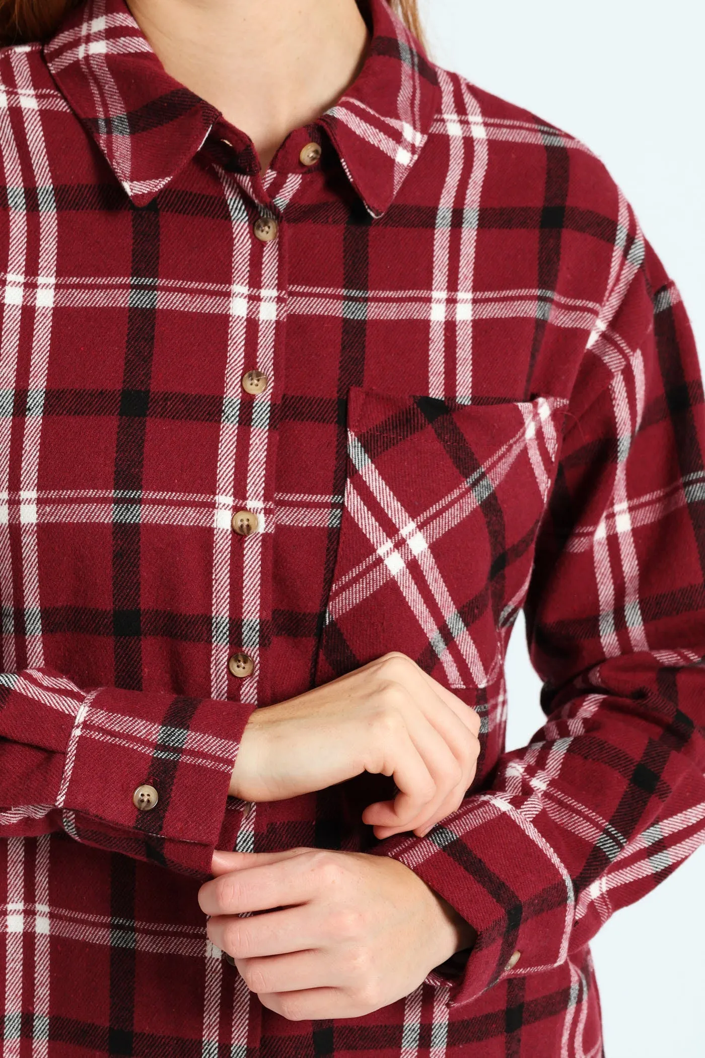Long Length Flannel Check Shacket - Plum Noir