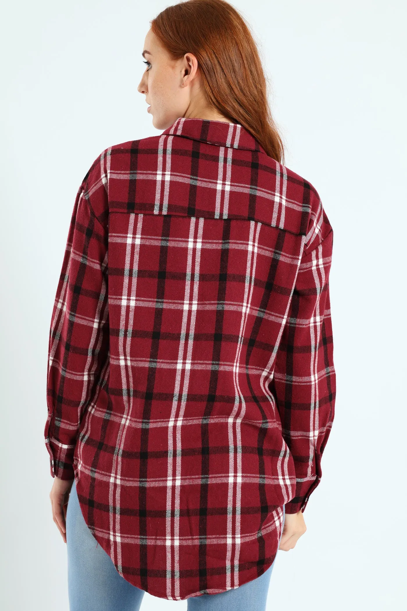 Long Length Flannel Check Shacket - Plum Noir