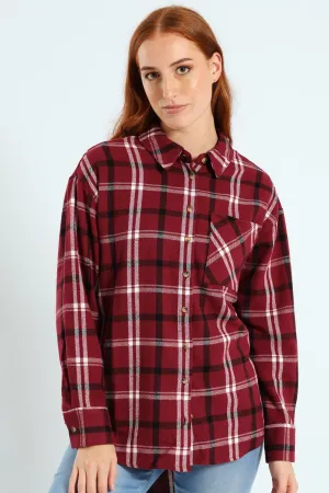 Long Length Flannel Check Shacket - Plum Noir