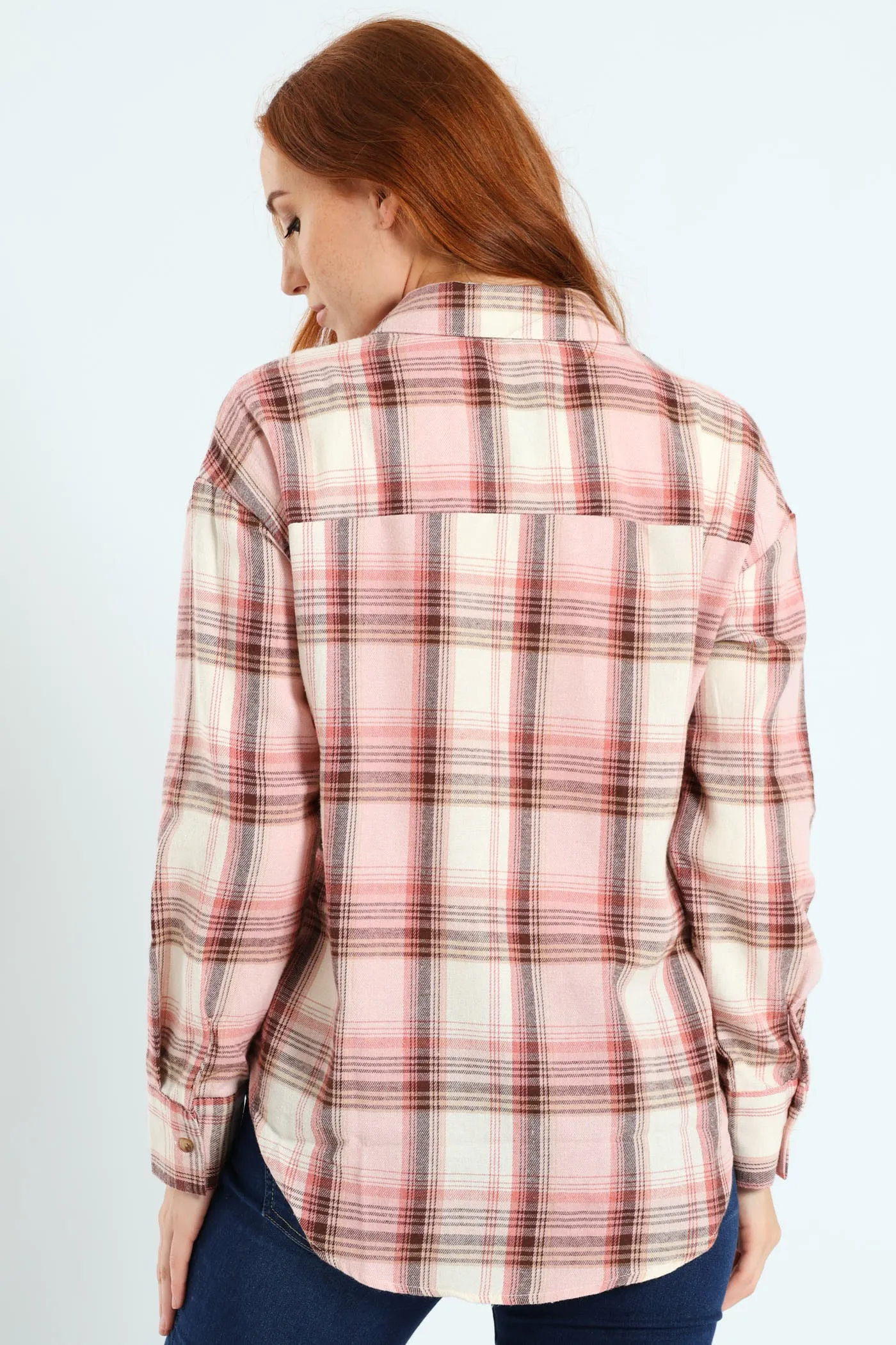 Long Sleeve Check Shacket - Blush