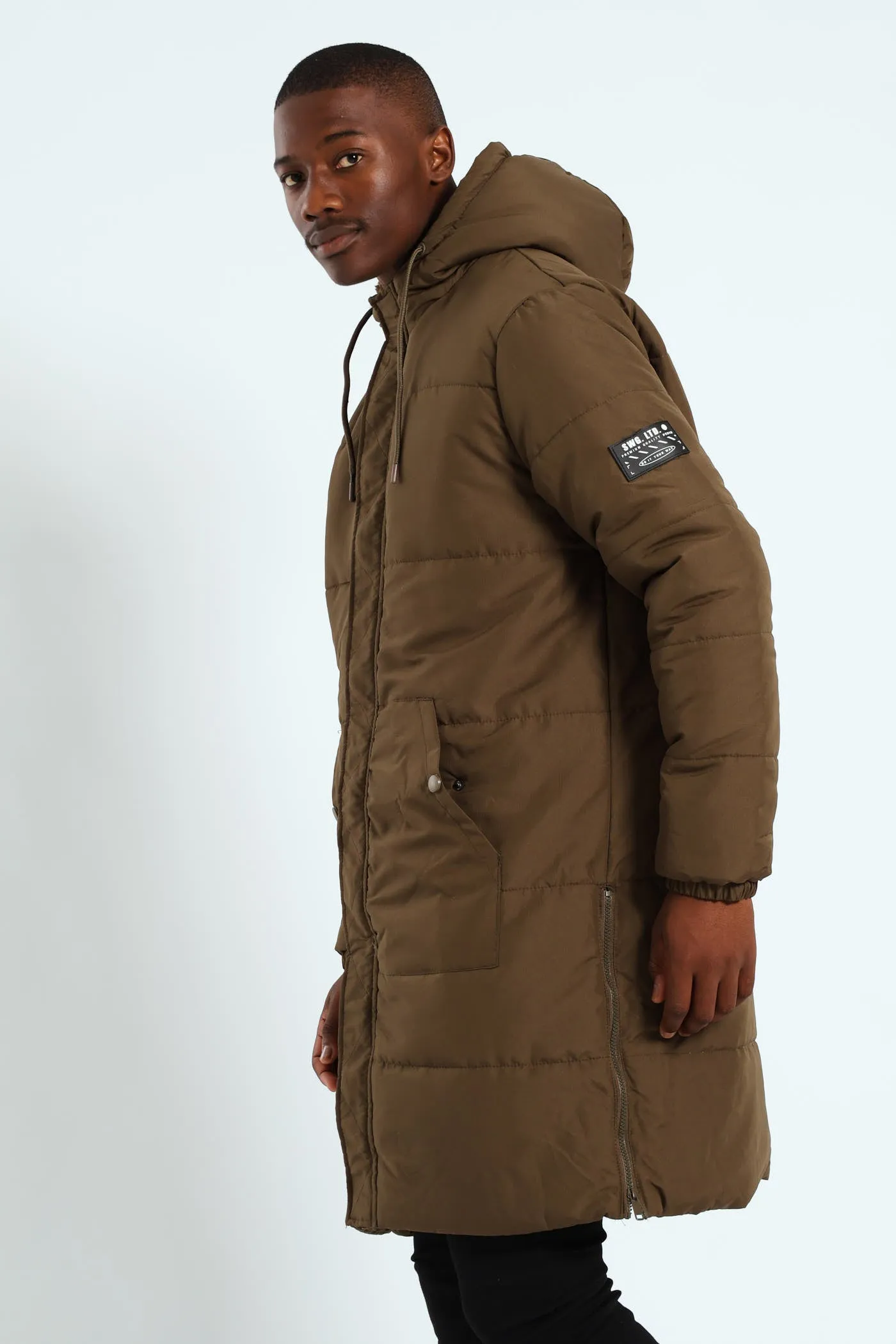 Longline Puffer Parka Jacket - Green