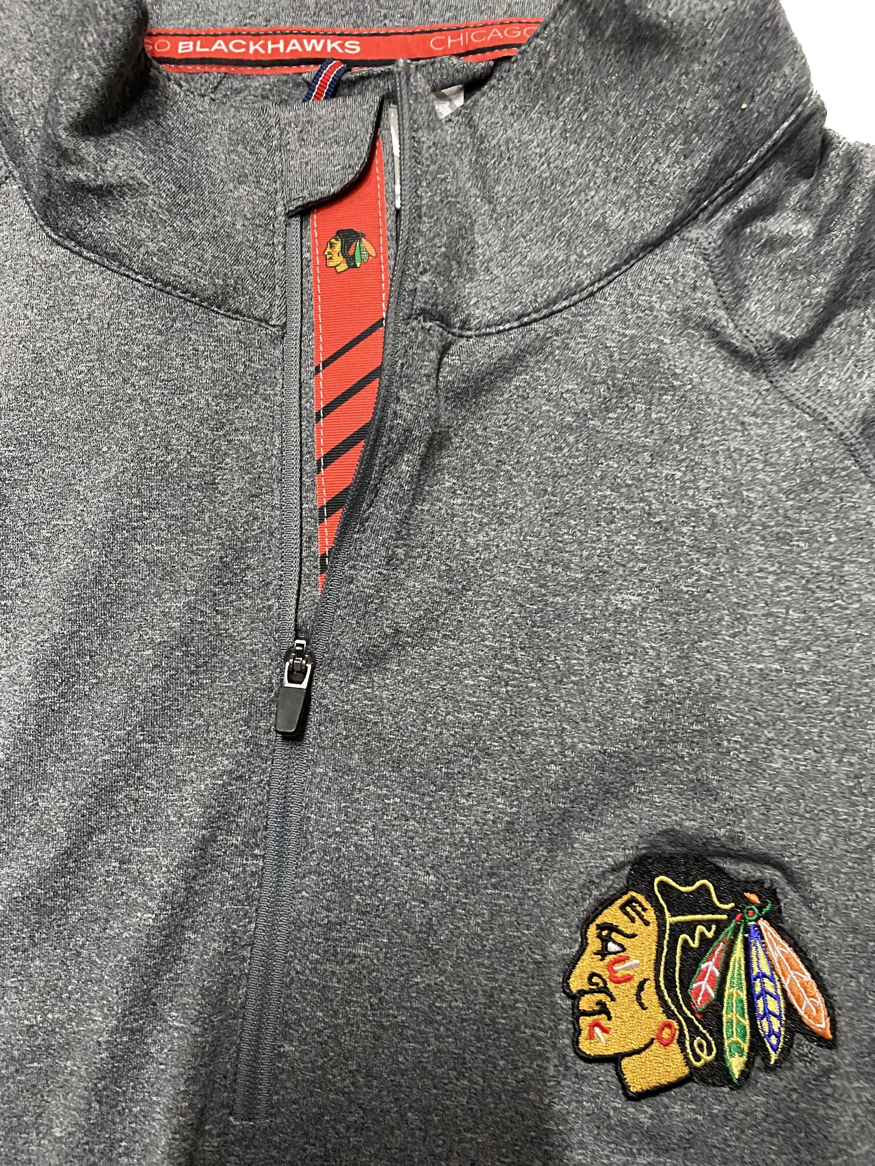 Men's Chicago Blackhawks Gray Metro Racing Stripes 1/4 Zip Track Jacket By Levelwear