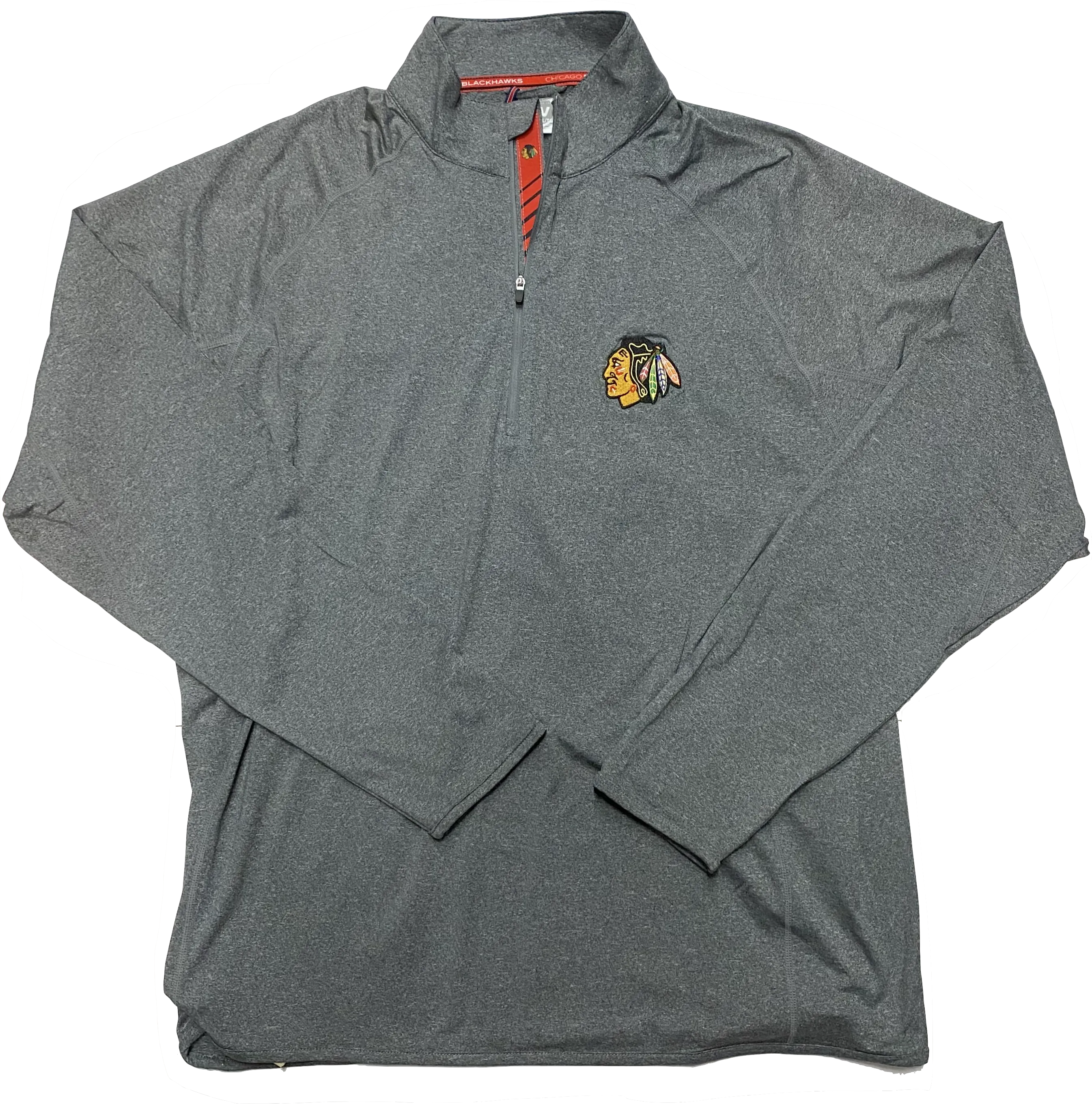 Men's Chicago Blackhawks Gray Metro Racing Stripes 1/4 Zip Track Jacket By Levelwear