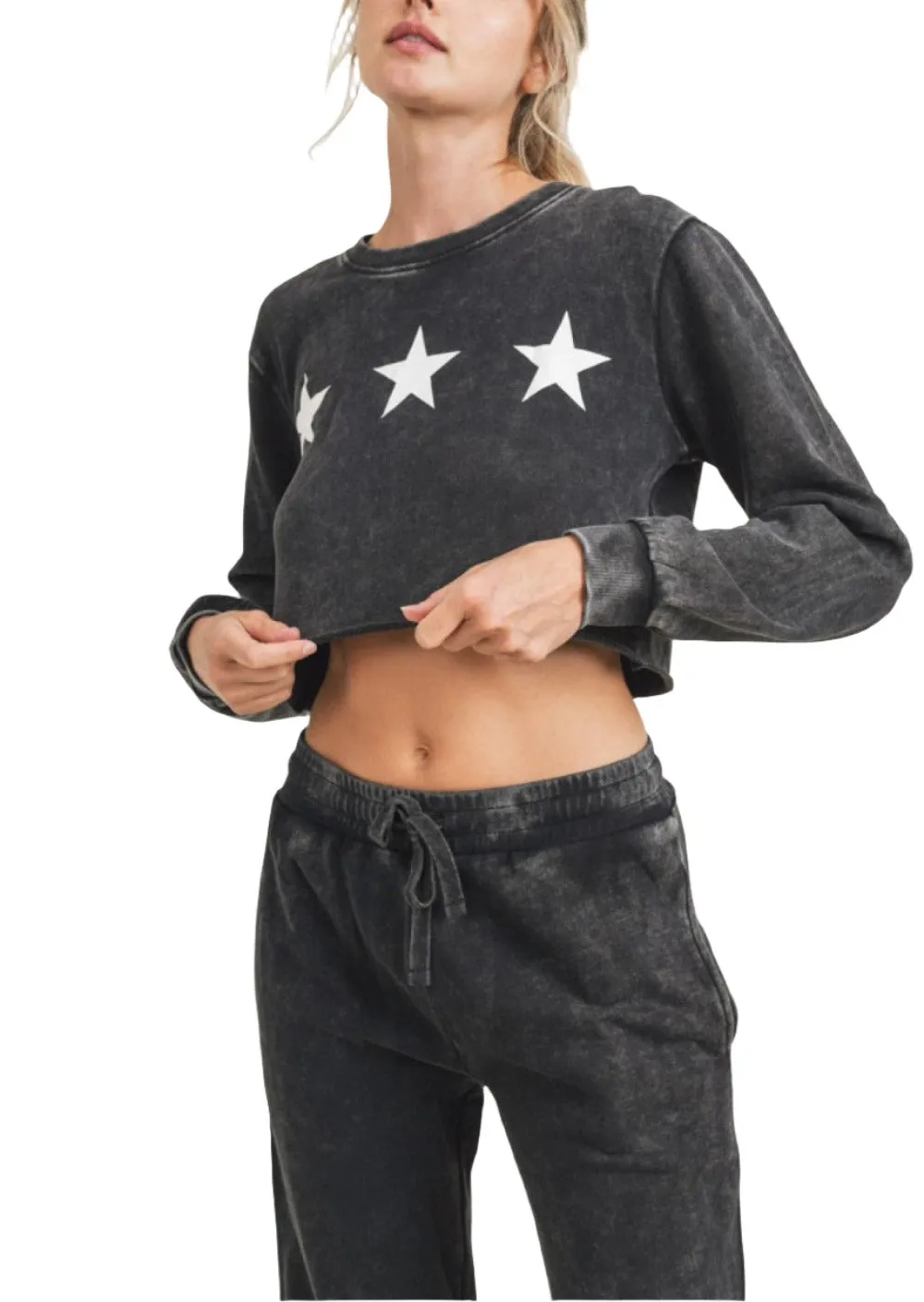 Mono B Triple Stars Terry Cropped Hoodie KT11612