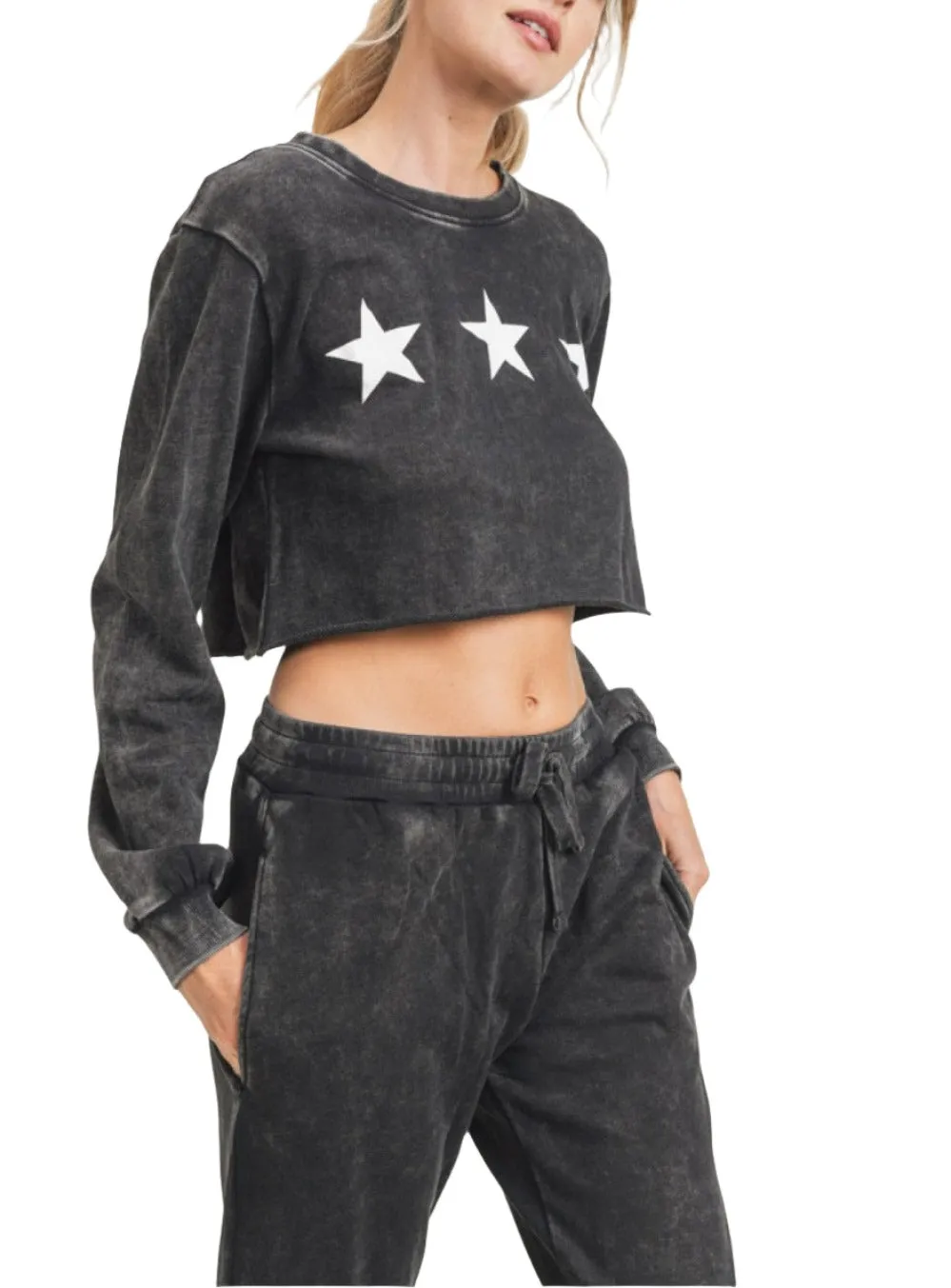 Mono B Triple Stars Terry Cropped Hoodie KT11612