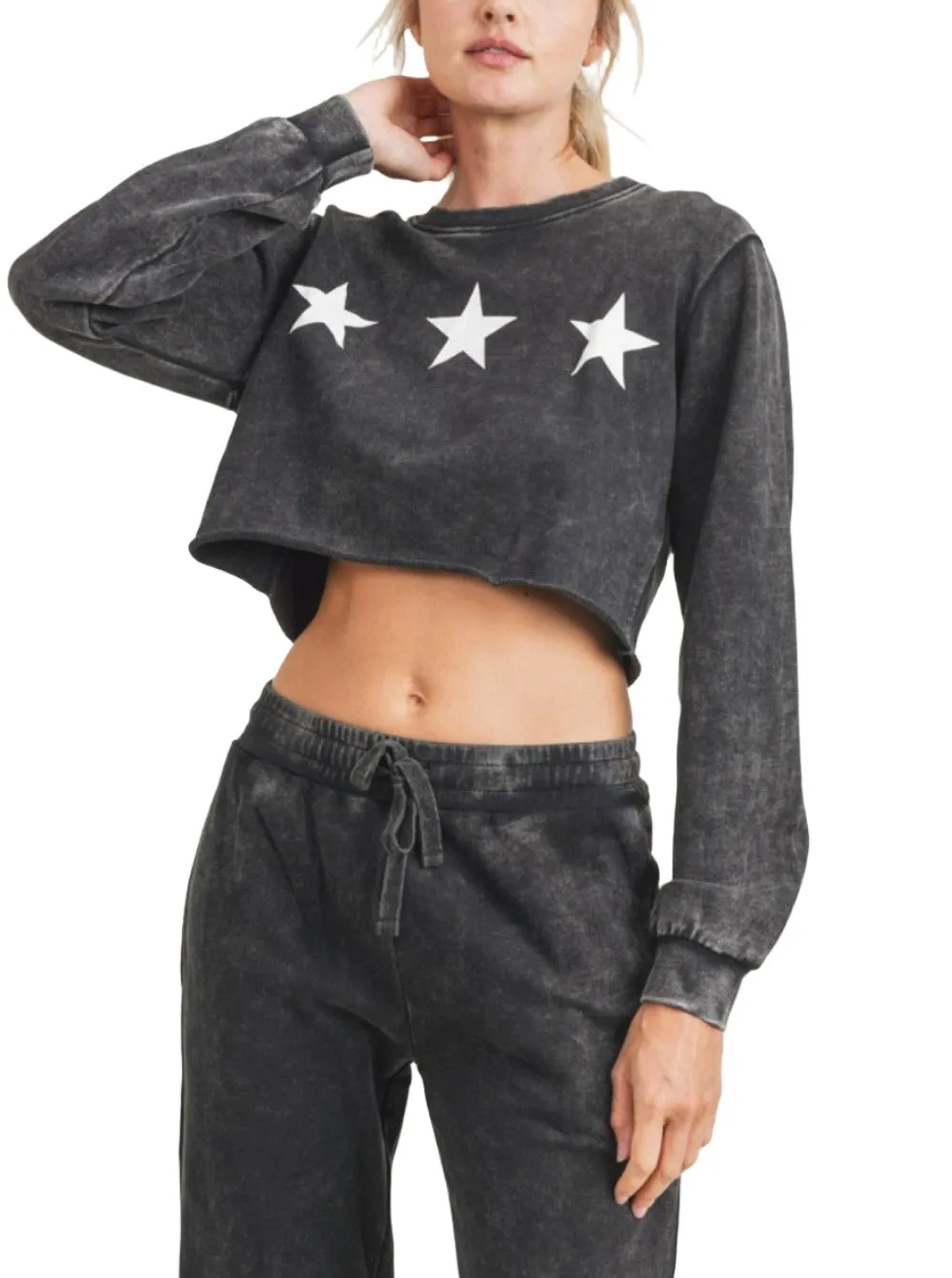 Mono B Triple Stars Terry Cropped Hoodie KT11612
