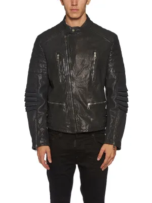 Neil Barrett Back Slogan Print Leather Biker Jacket