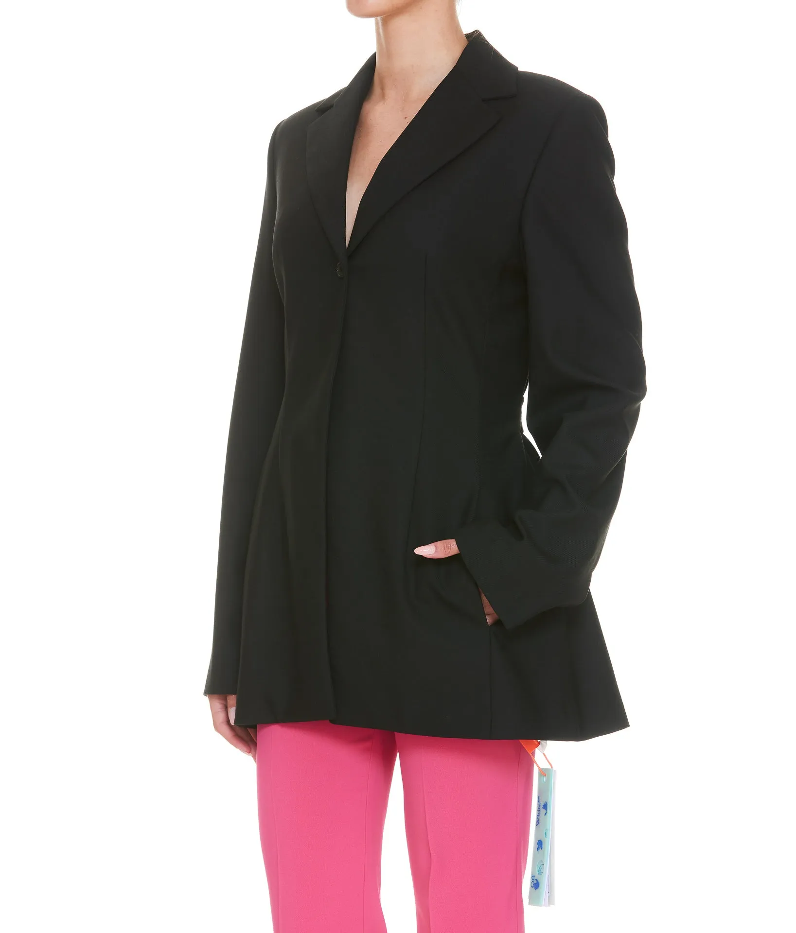 Off-White Belted Waist Single-Breasted Blazer