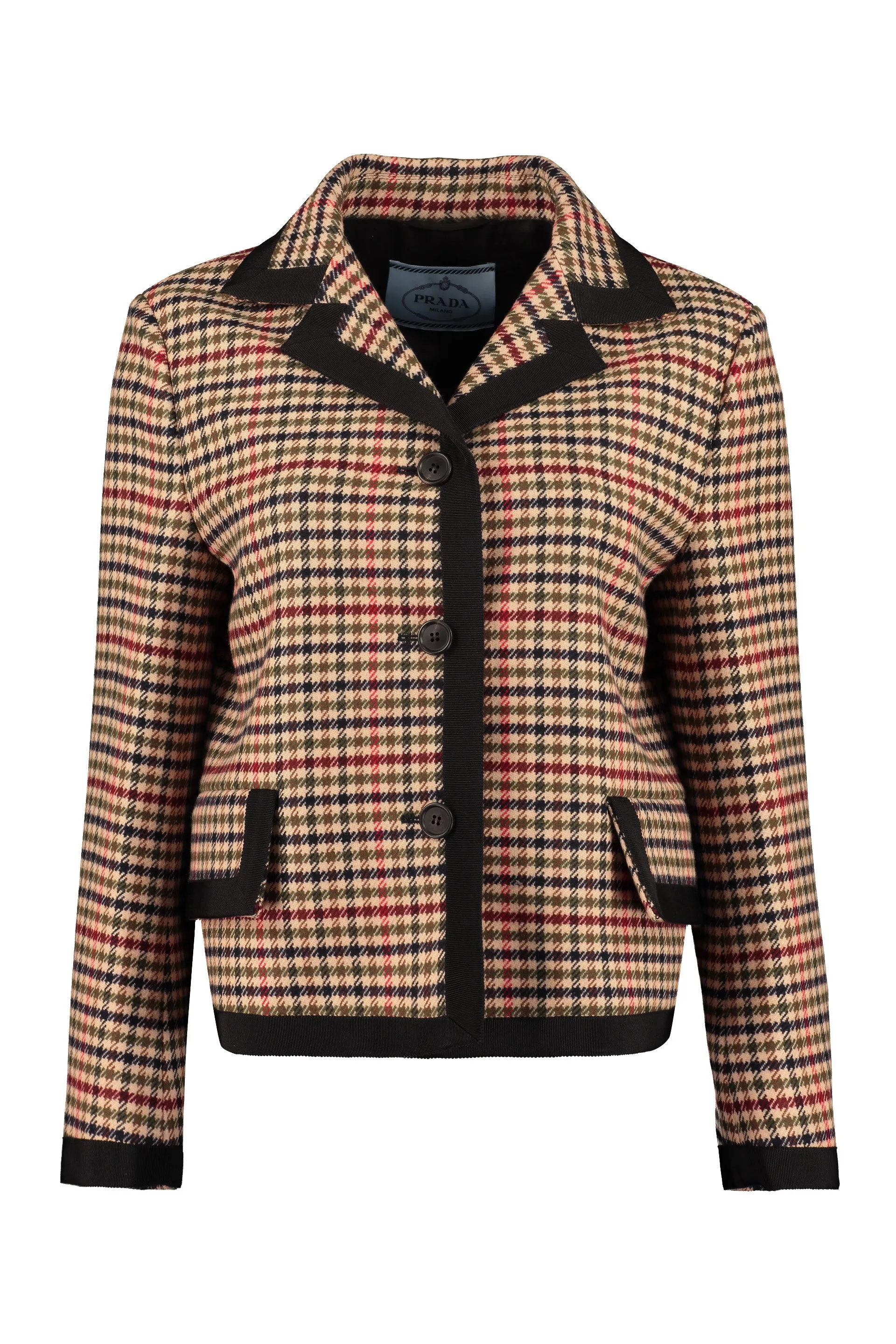 Prada Check Pattern Long Sleeved Cropped Jacket