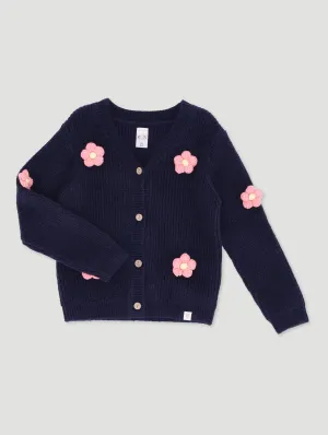 Pre-Girls Flower Cardigan - Navy