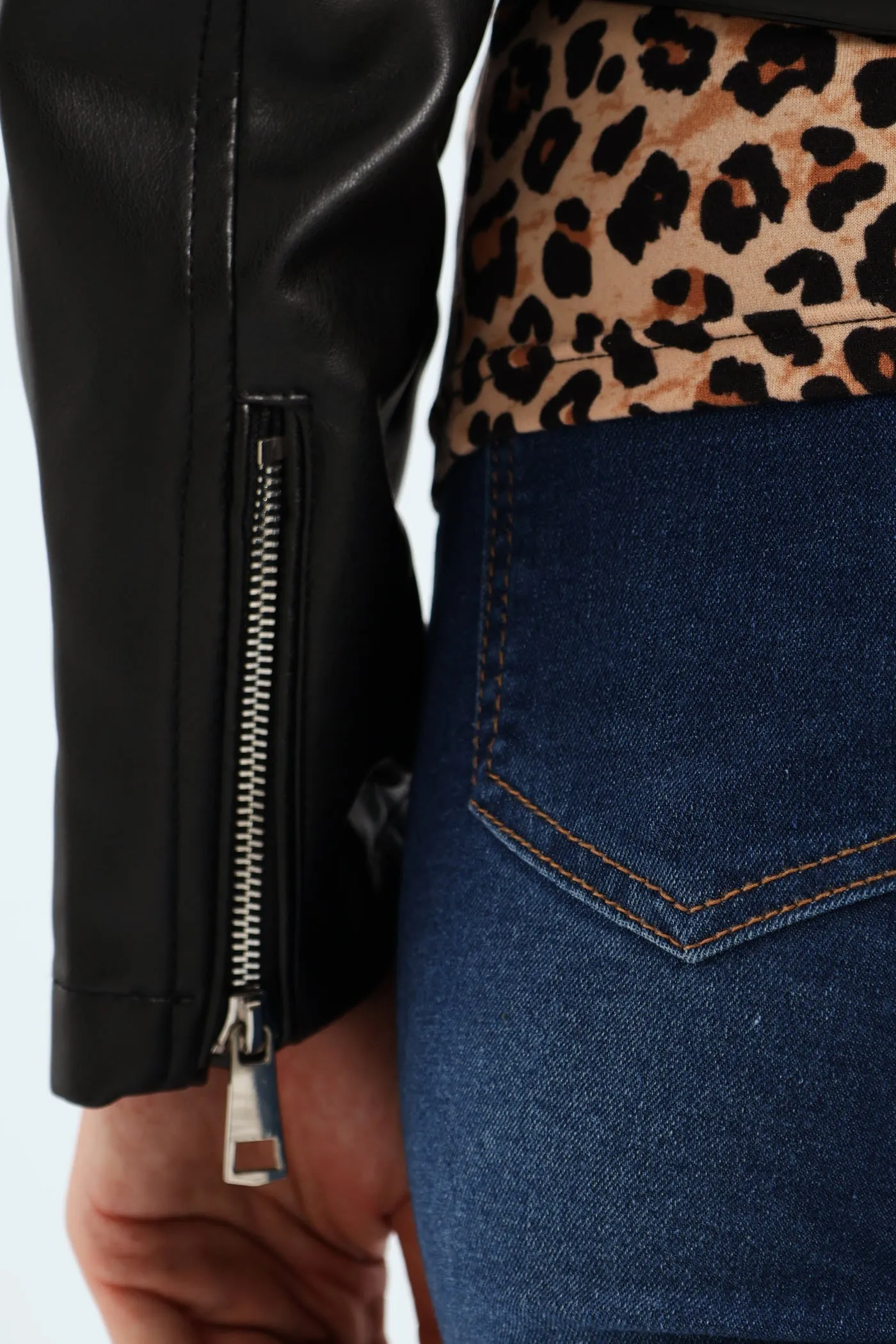 Pu Biker Jacket With Epaulettes - Black
