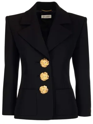 Saint Laurent Single-Breasted Button Embellished Jacket