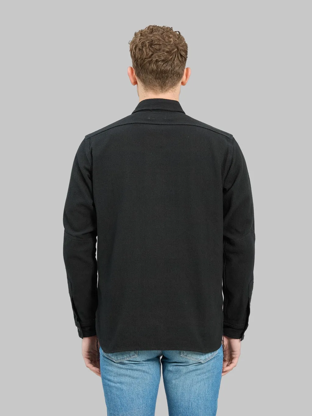 Samurai Jeans SSN24-01W Overdyed Sashiko Flannel Work Shirt Black