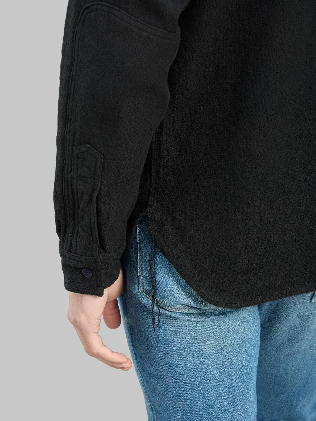 Samurai Jeans SSN24-01W Overdyed Sashiko Flannel Work Shirt Black