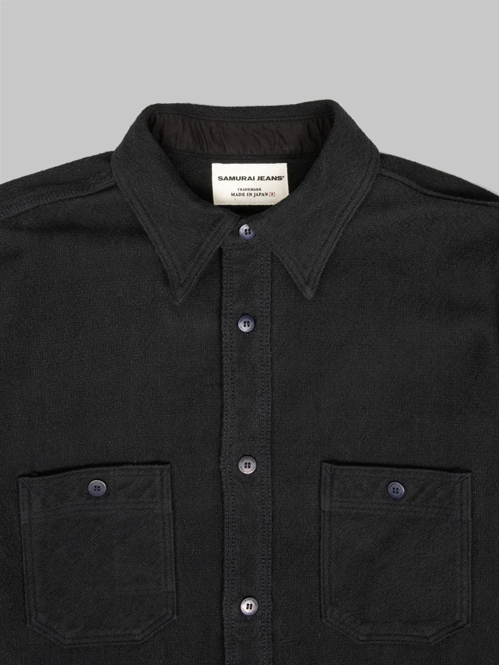 Samurai Jeans SSN24-01W Overdyed Sashiko Flannel Work Shirt Black