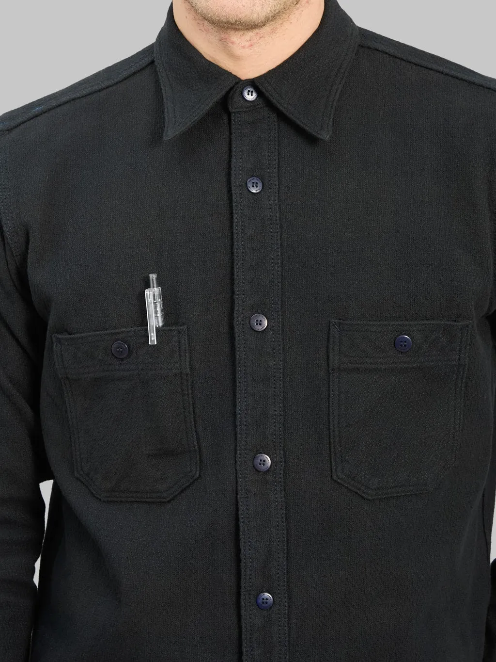 Samurai Jeans SSN24-01W Overdyed Sashiko Flannel Work Shirt Black
