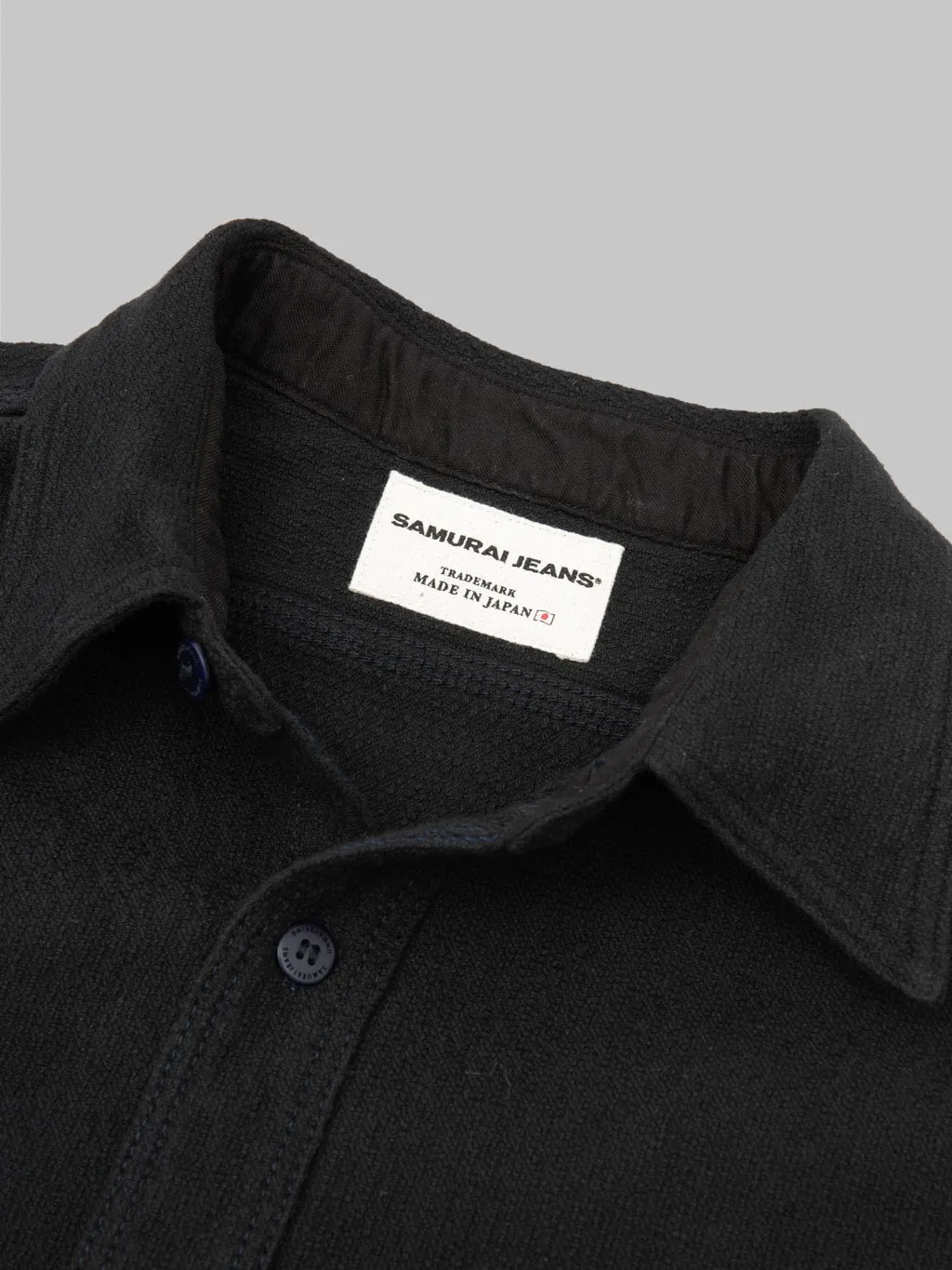 Samurai Jeans SSN24-01W Overdyed Sashiko Flannel Work Shirt Black