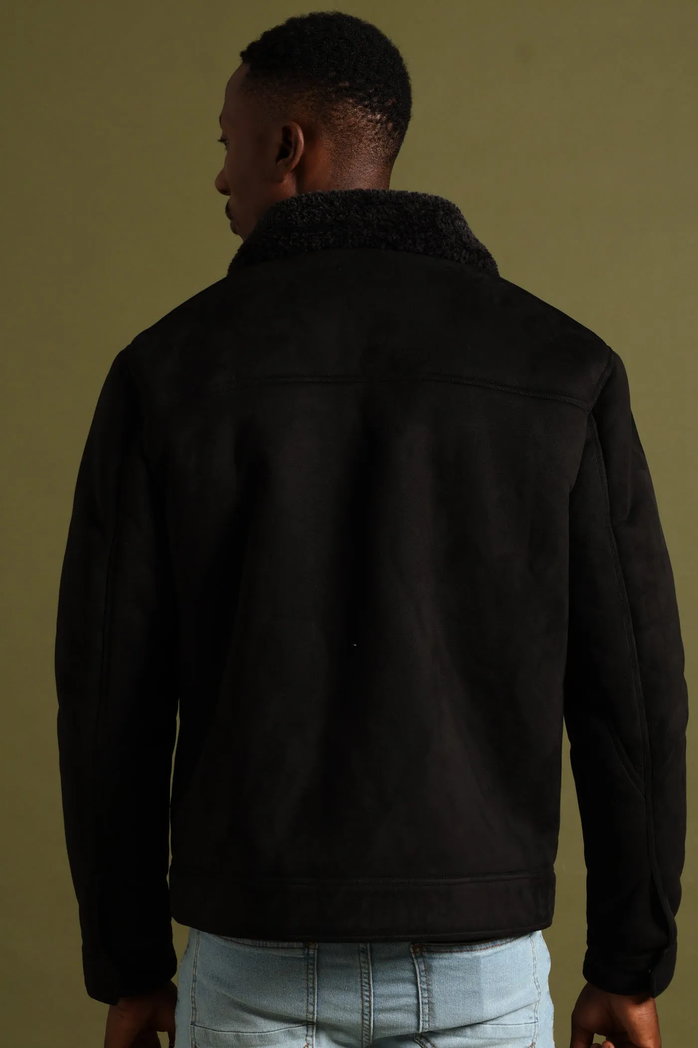 Shearling Sherpa Zip Through Jacket - Black