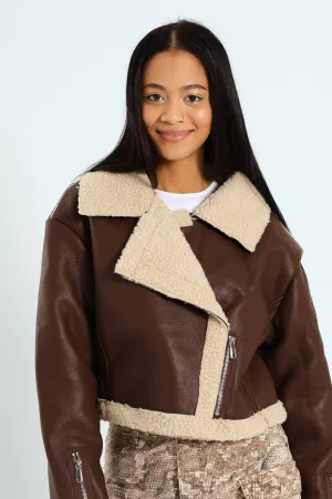 Sherpa Aviator Jacket - Chocolate
