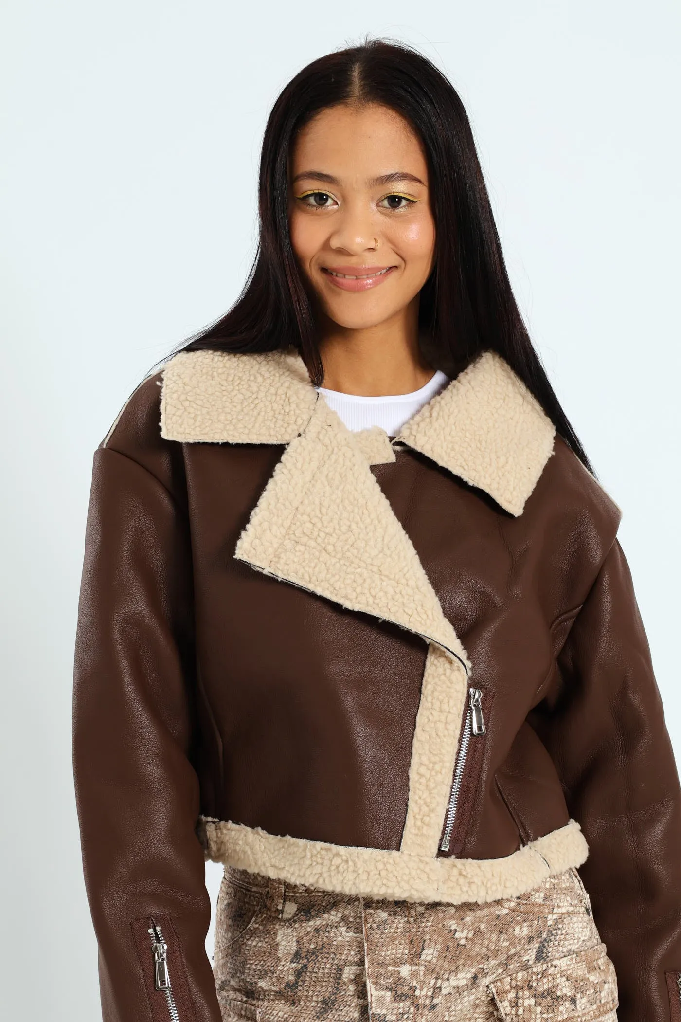 Sherpa Aviator Jacket - Chocolate