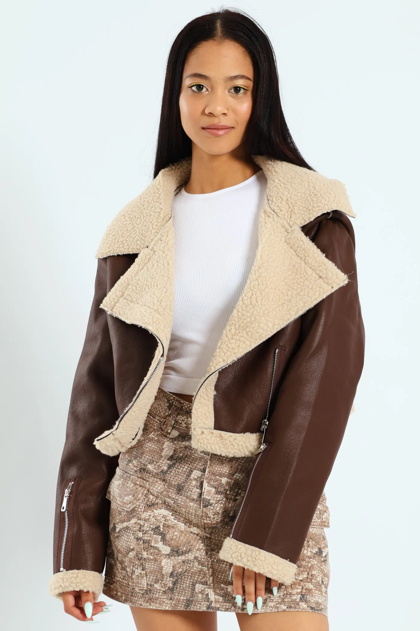 Sherpa Aviator Jacket - Chocolate